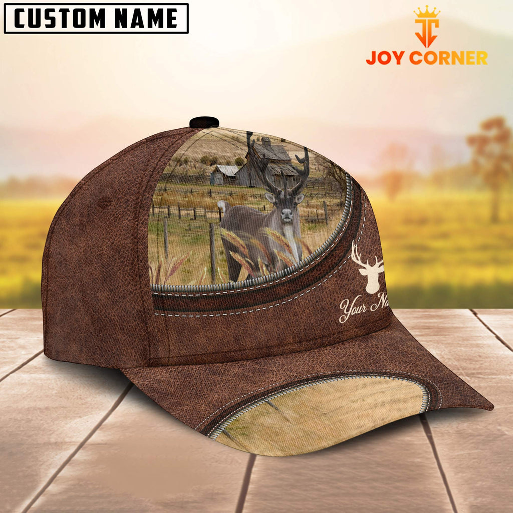 Reindeer On The Farm Customized Name Leather Pattern Cap