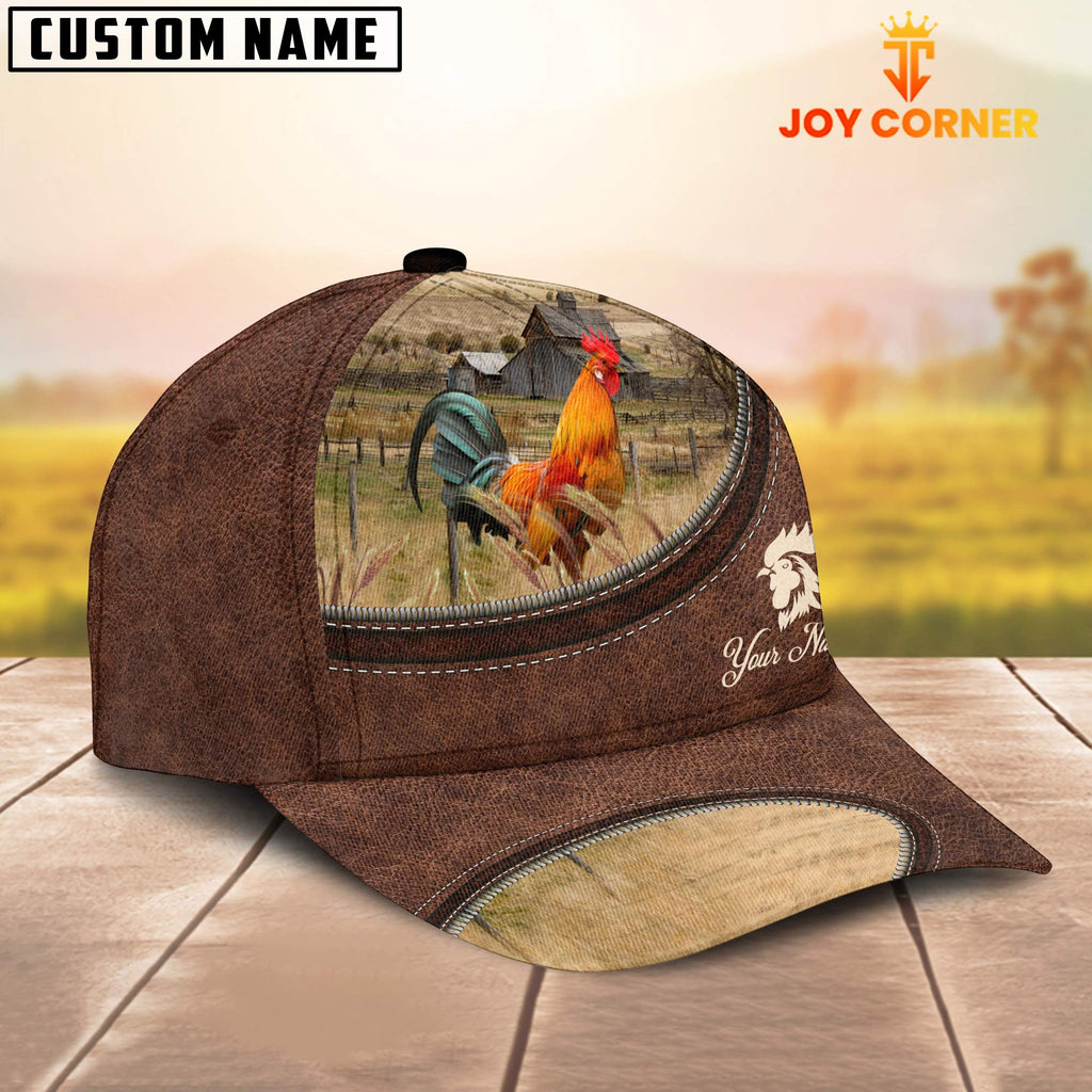 Rooster Chicken On The Farm Customized Name Leather Pattern Cap