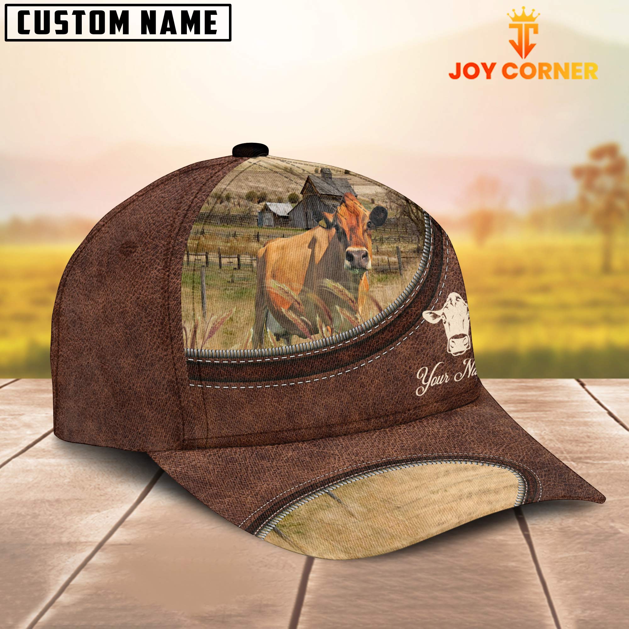 Jersey On The Farm Customized Name Leather Pattern Cap