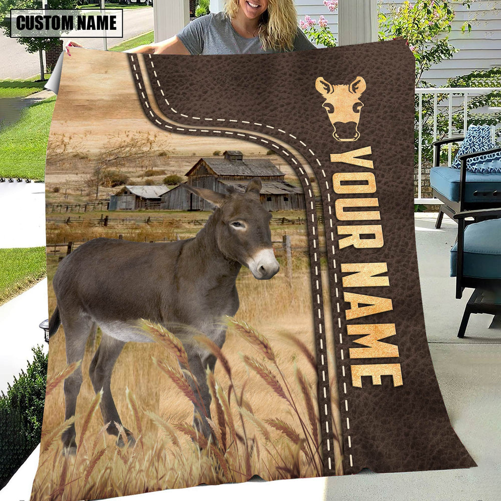 Personalized Name Donkey Leather Pattern Blanket