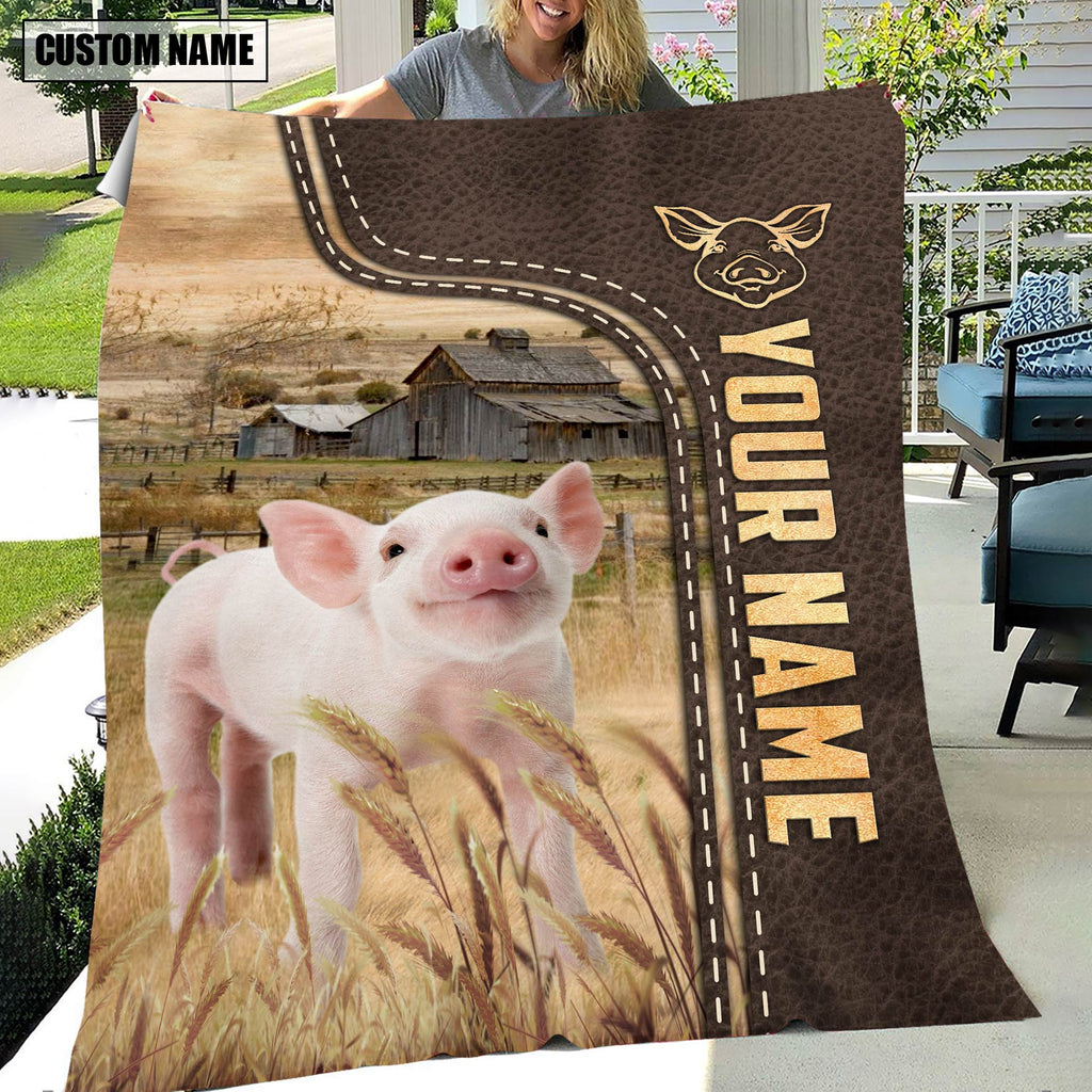 Personalized Name Pig Leather Pattern Blanket