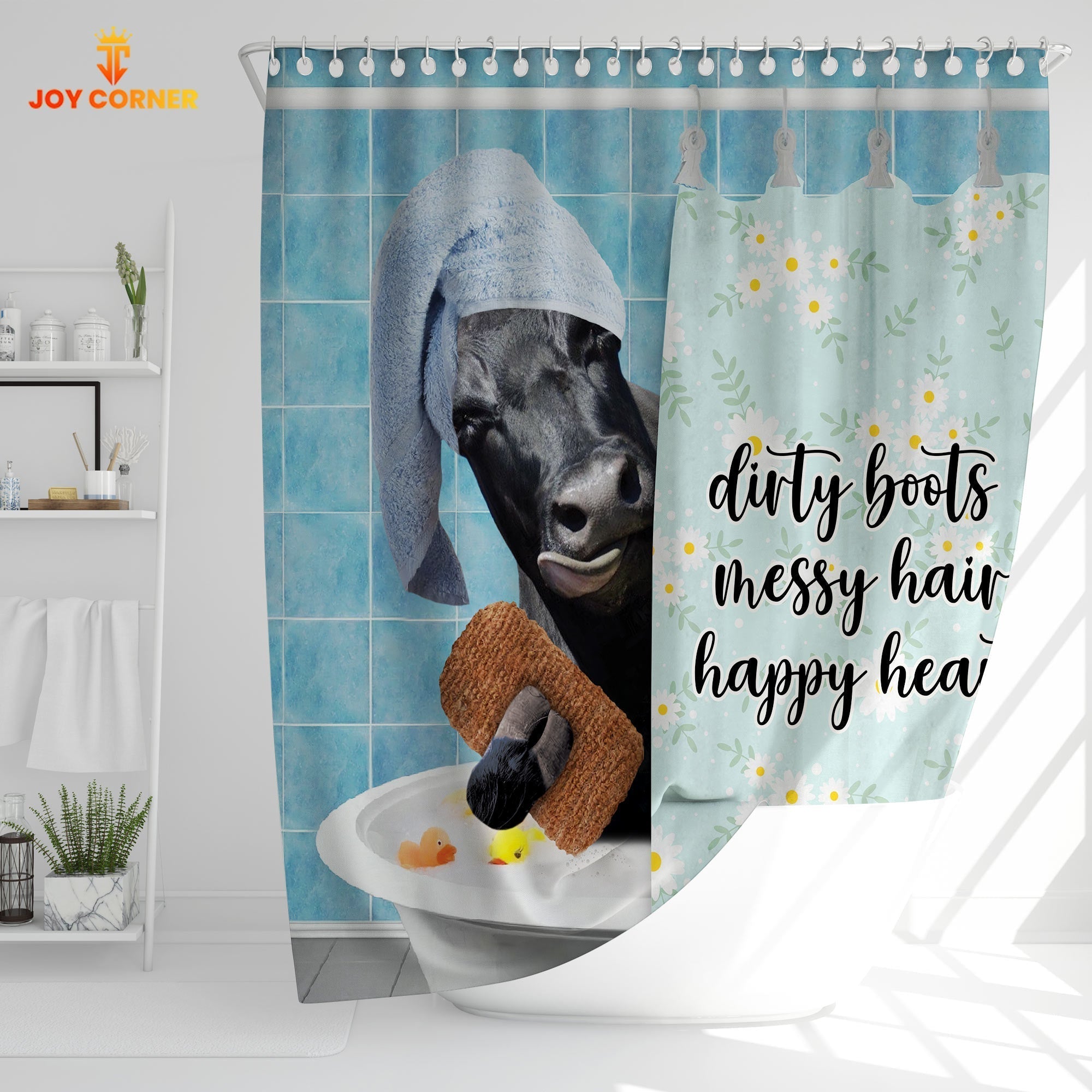 Black Angus Dirty Boots, Messy Hair, Happy Heart  3D Shower Curtain
