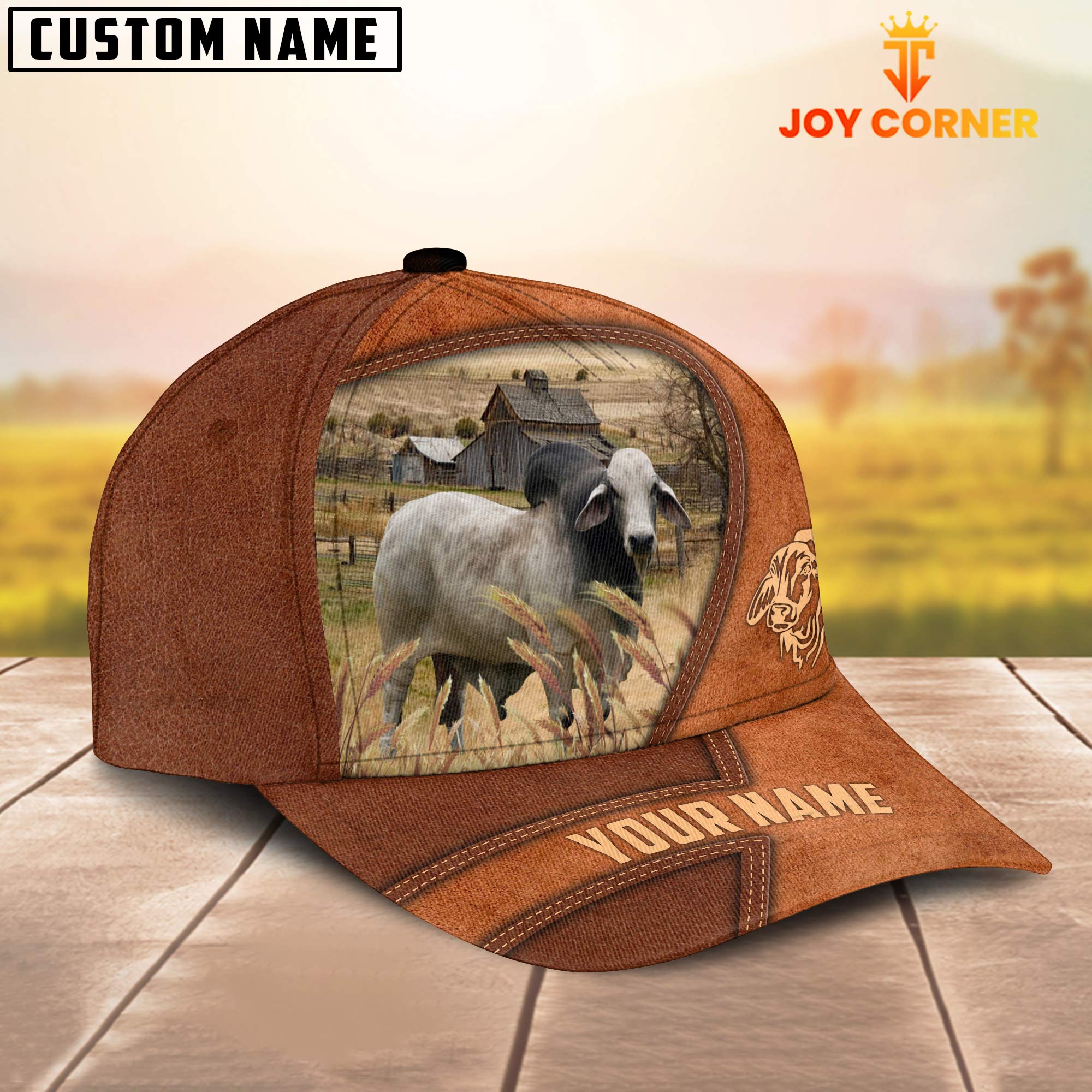 Brahman Customized Name Brown Leather Pattern Cap