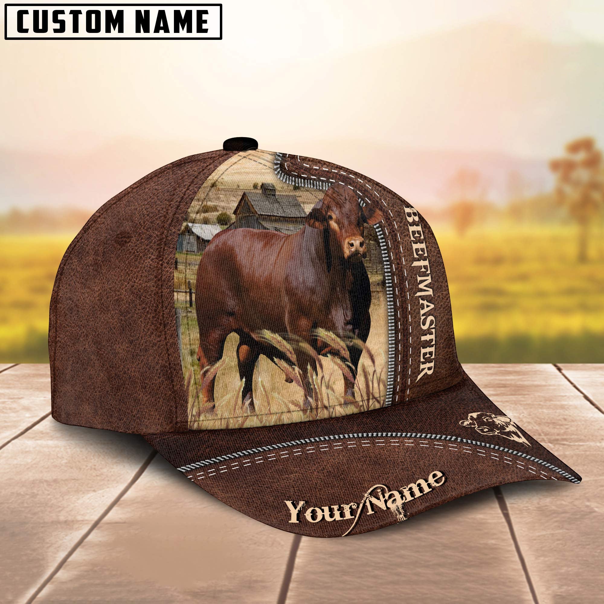 Beefmaster Customized Name Leather Pattern Cap