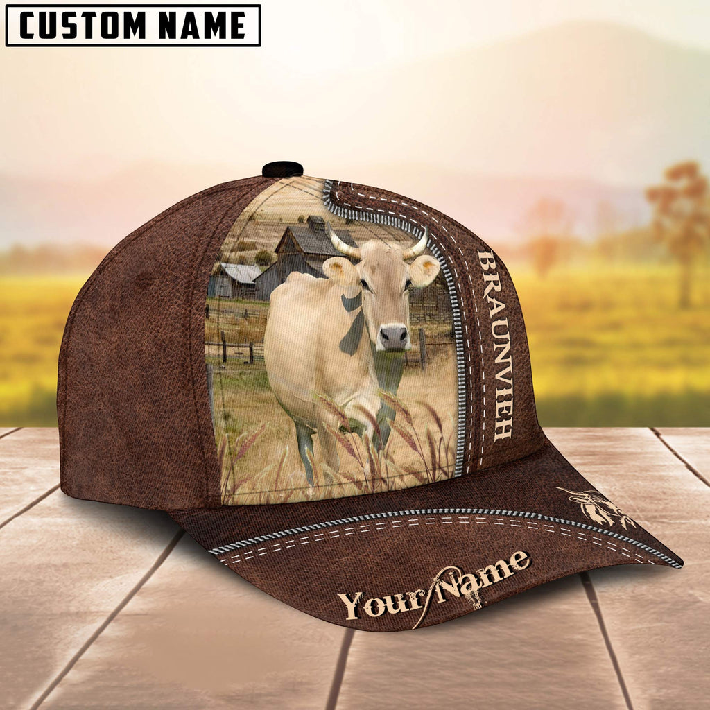 Braunvieh Customized Name Leather Pattern Cap
