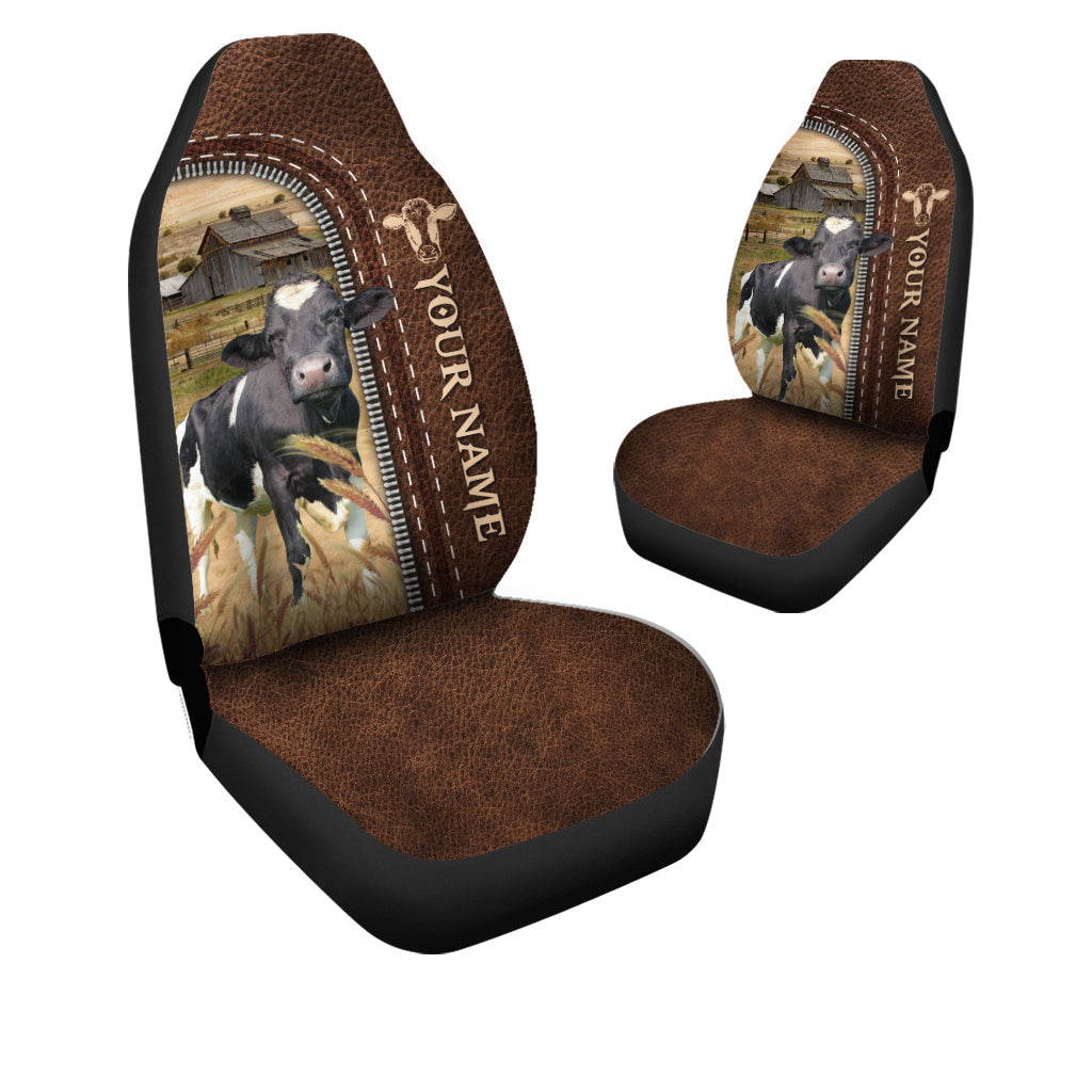 Holstein Personalized Name Leather Pattern Car Seat Covers Universal Fit (2Pcs)