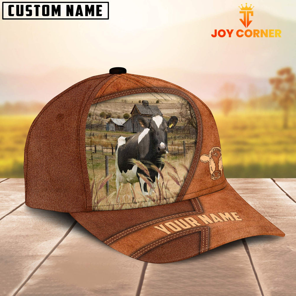 Holstein Customized Name Brown Leather Pattern Cap