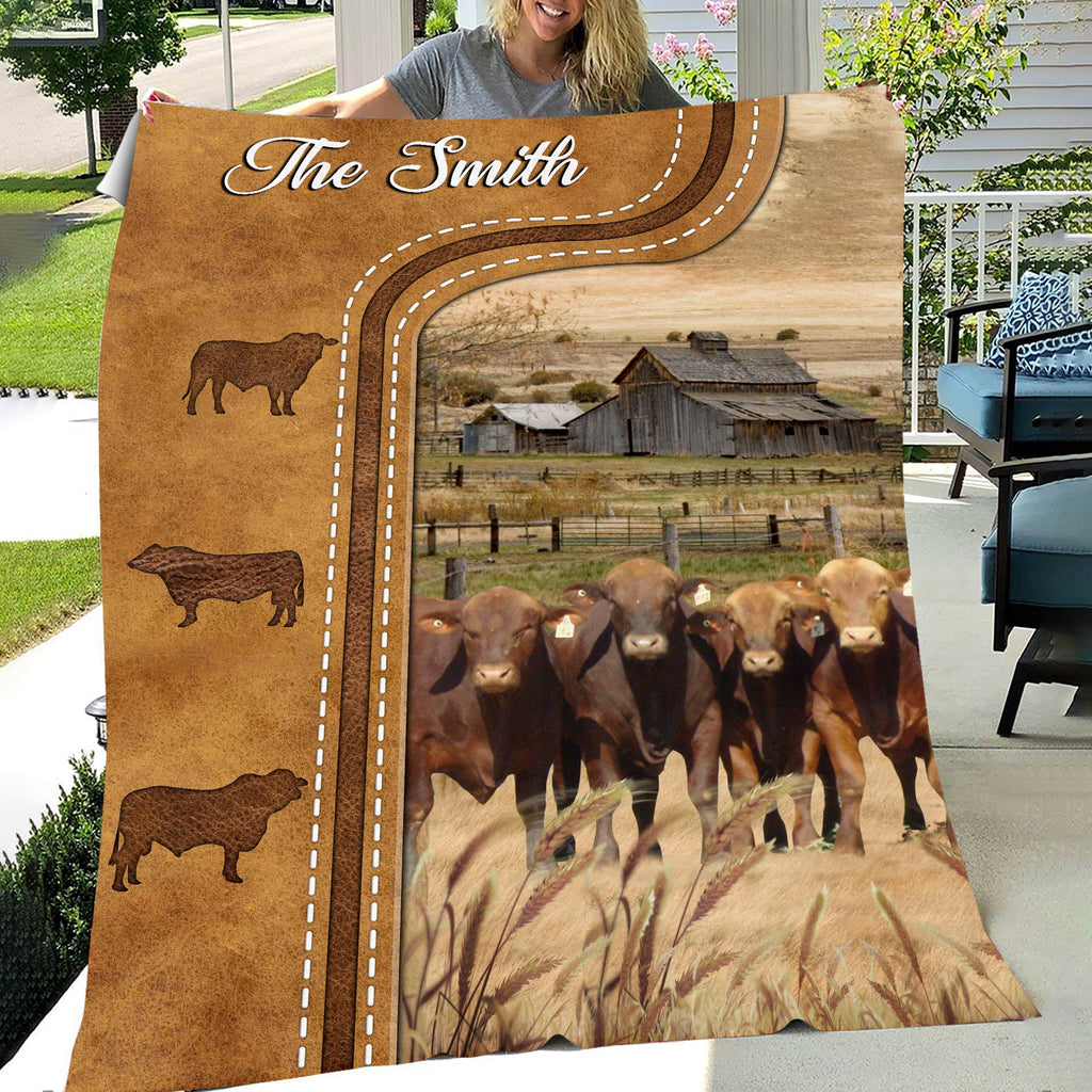 Personalized Beefmaster Cattle In Field Farmhouse Blanket