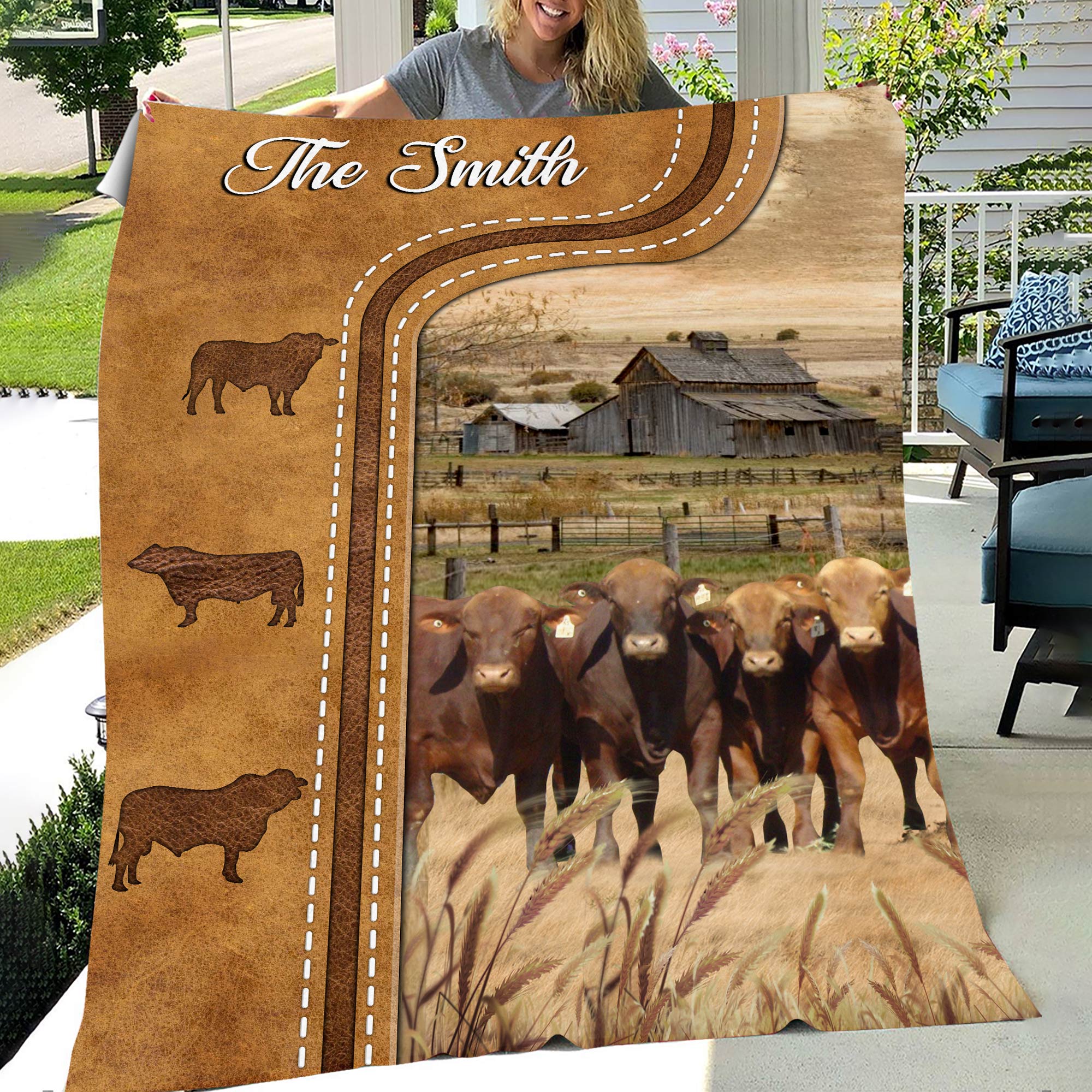 Personalized Beefmaster Cattle In Field Farmhouse Blanket