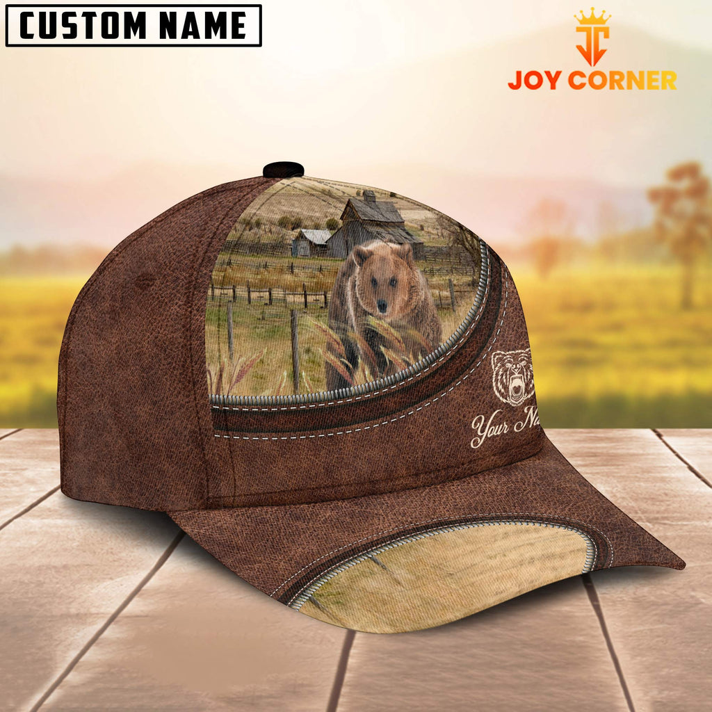 Bear On The Farm Customized Name Leather Pattern Cap