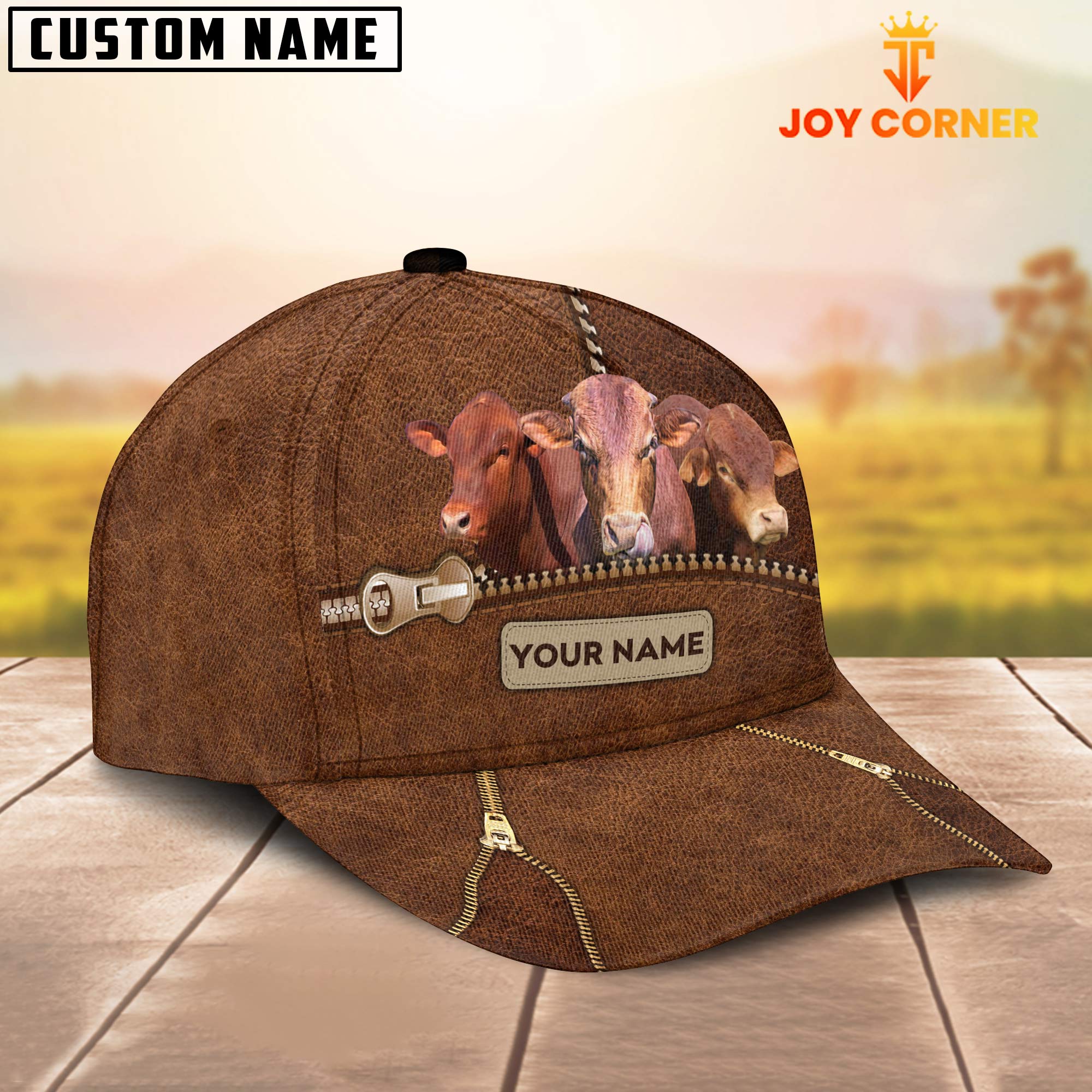 Beefmaster Cattle Zipper Pattern Customized Name Cap