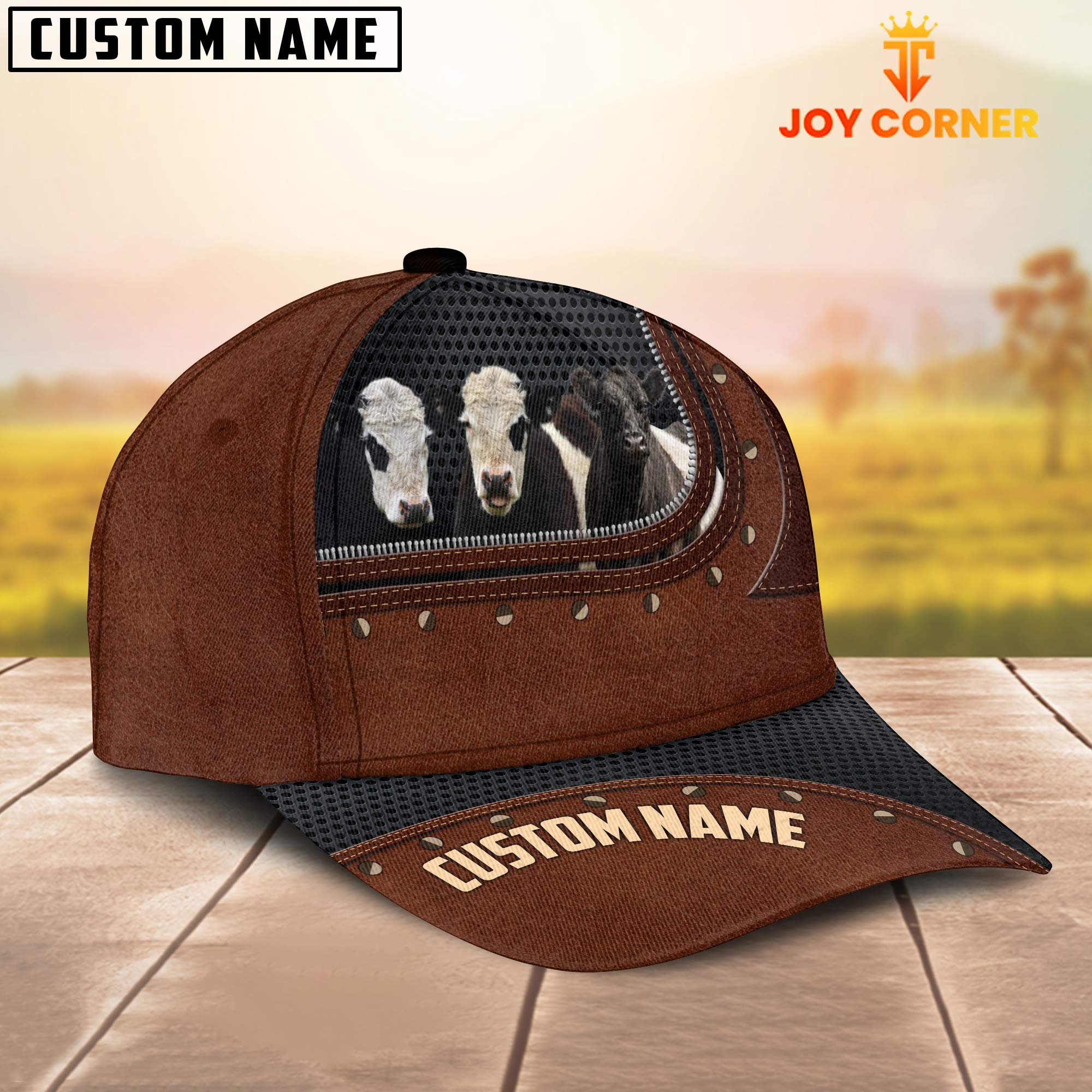 Belted Galloway Happiness Zipper Pattern Customized Name Cap