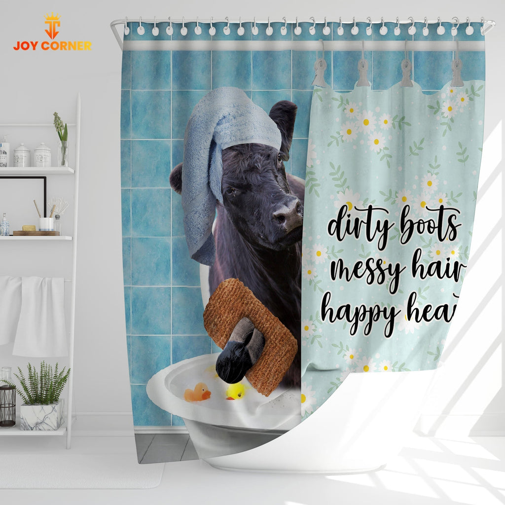 Belted Galloway Dirty Boots, Messy Hair, Happy Heart  3D Shower Curtain
