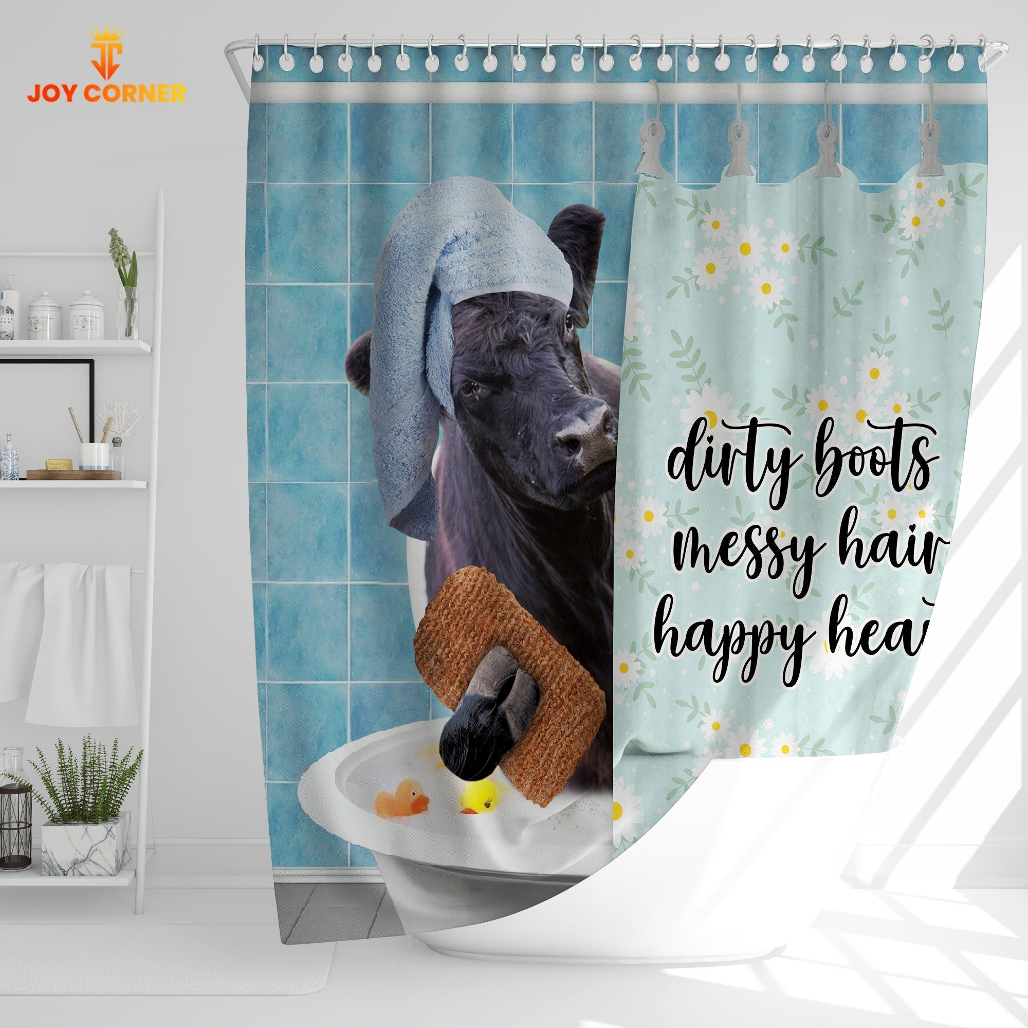 Belted Galloway Dirty Boots, Messy Hair, Happy Heart  3D Shower Curtain