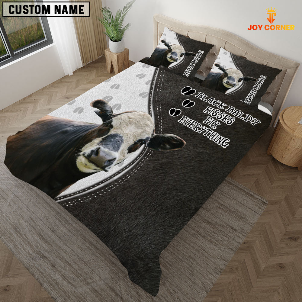 Black Baldy Kisses Fix Everything Custom Name Bedding Set