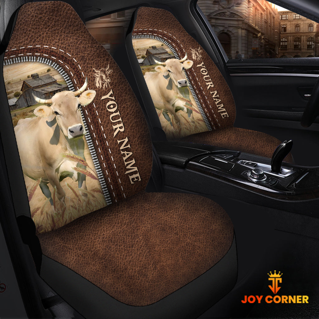 Bruavieh Personalized Name Leather Pattern Car Seat Covers Universal Fit (2Pcs)