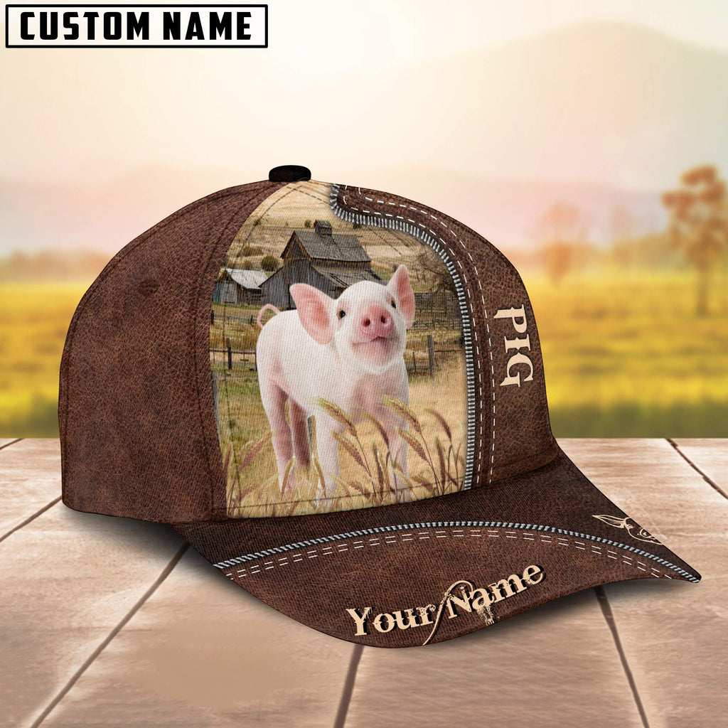 Pig Customized Name Leather Pattern Cap