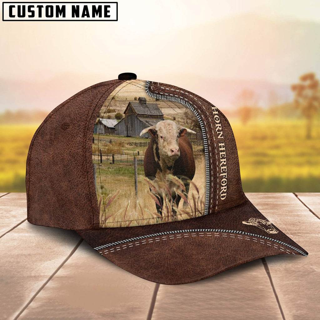 Horn Hereford Customized Name Leather Pattern Cap