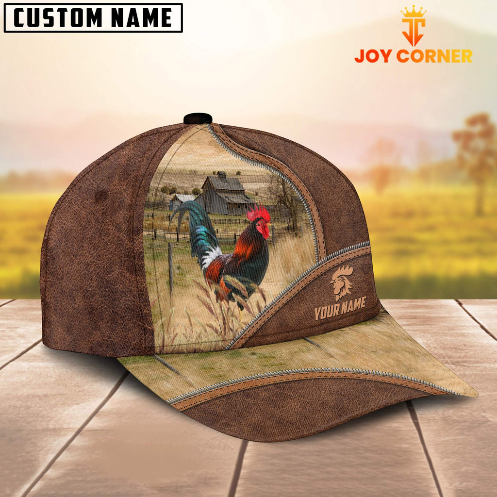 Rooster Zipper Leather Pattern Customized Name Cap
