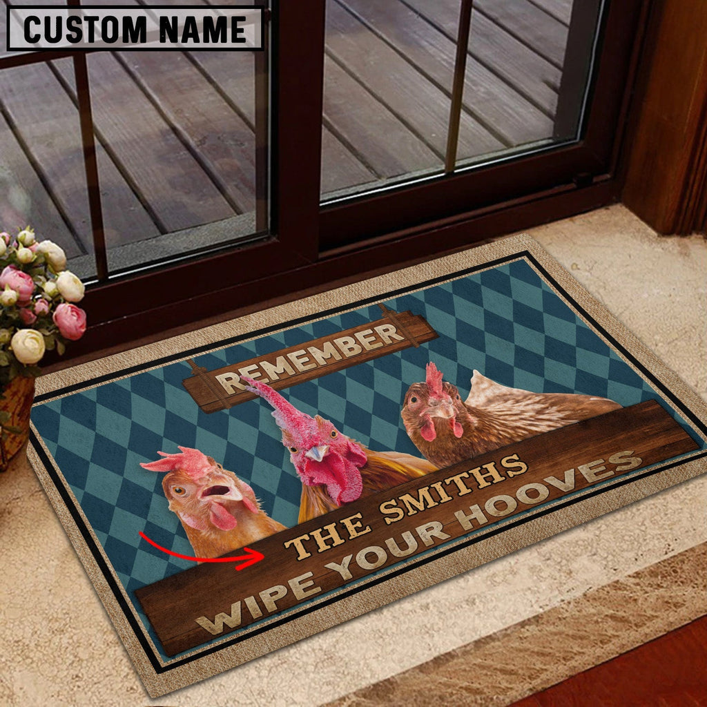 Chicken Wipe Your Hooves Custom Name Doormat