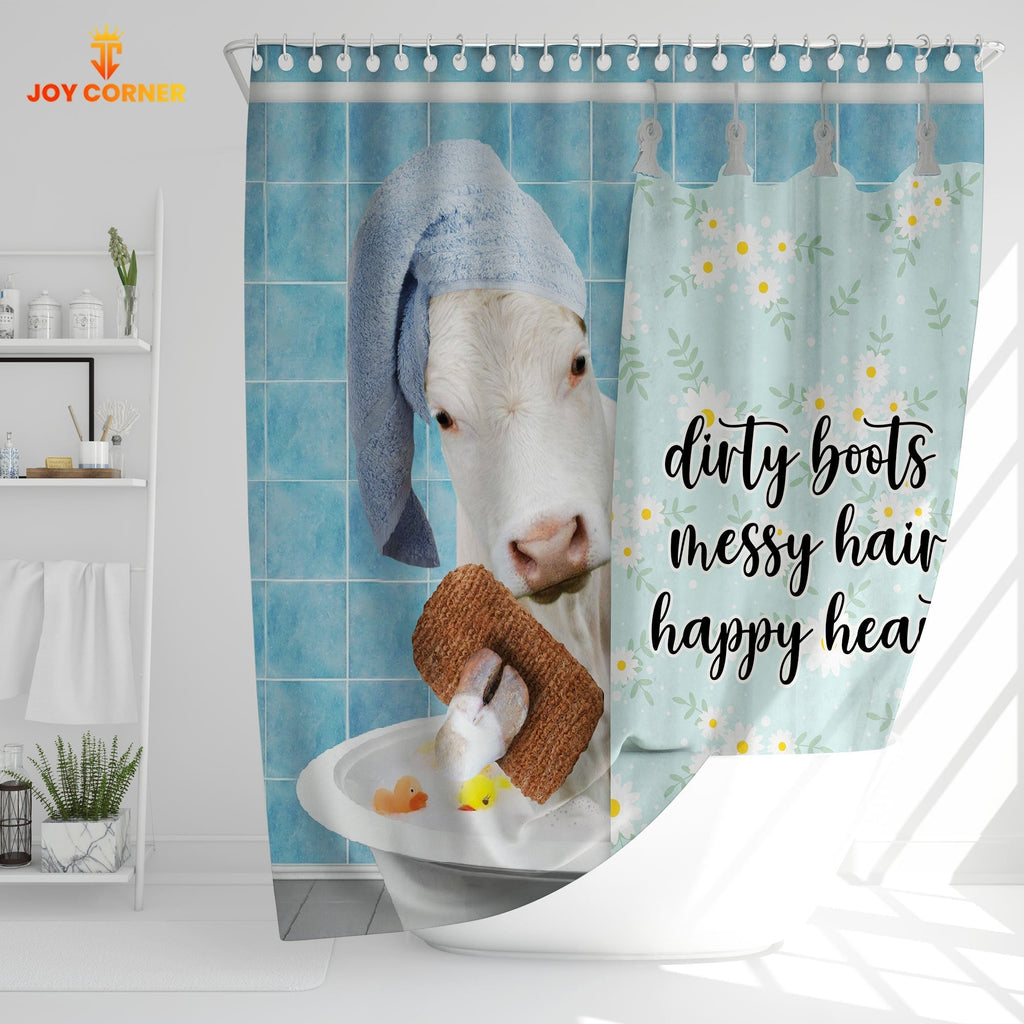 Charolais Dirty Boots, Messy Hair, Happy Heart  3D Shower Curtain