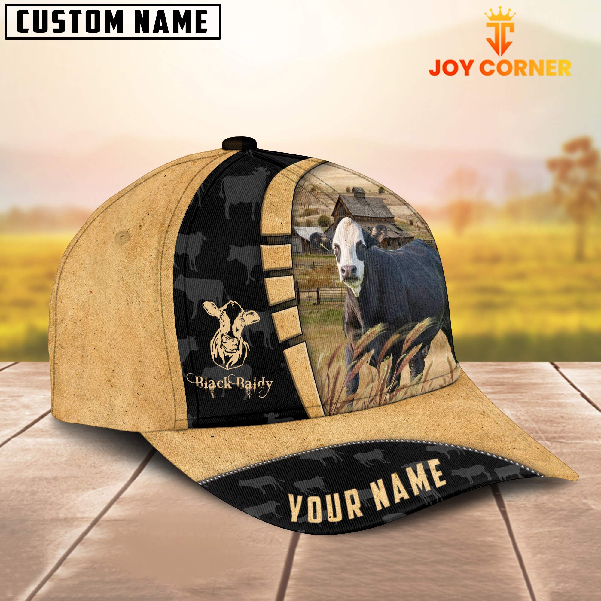 Custom Name Black Baldie Cattle 3D Cap TT