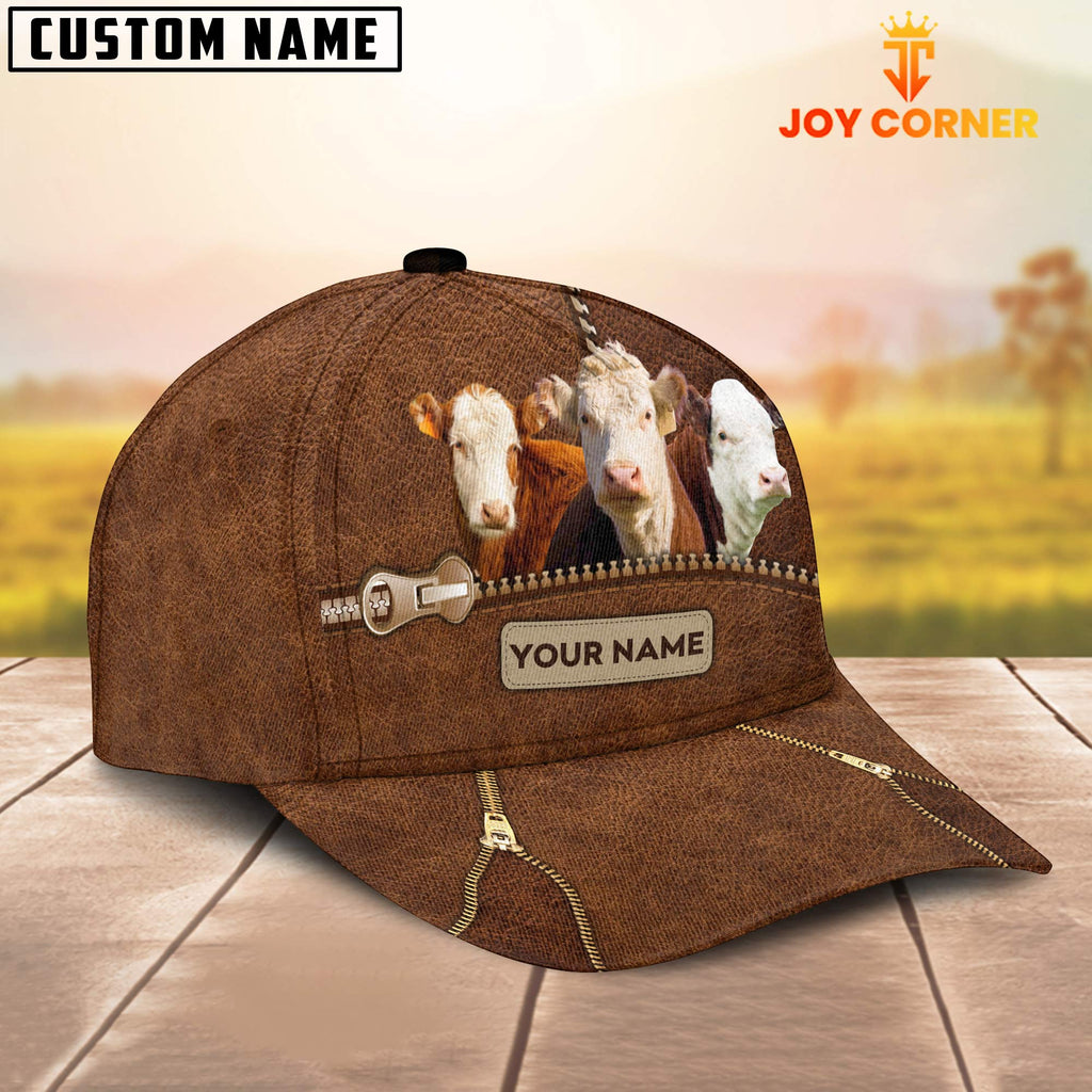 Hereford Cattle Zipper Pattern Customized Name Cap