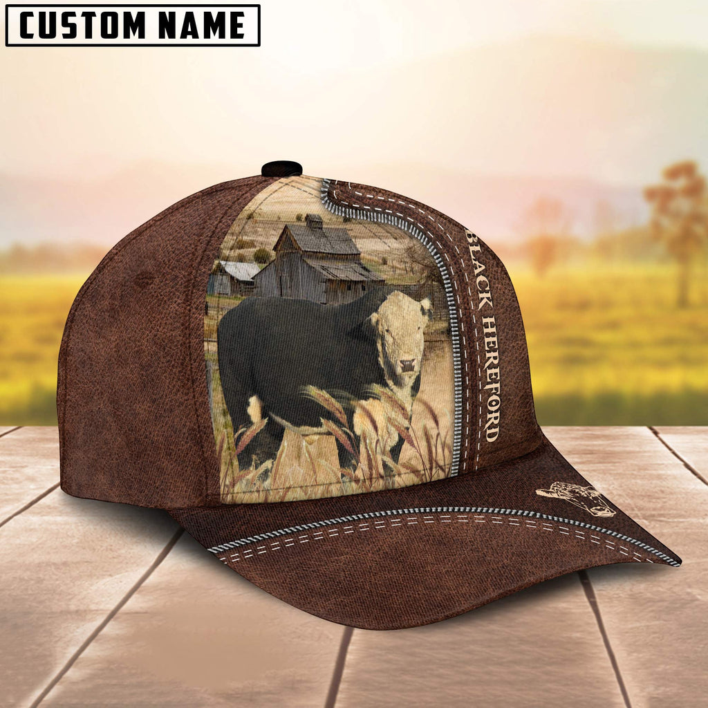 Black Hereford Customized Name Leather Pattern Cap