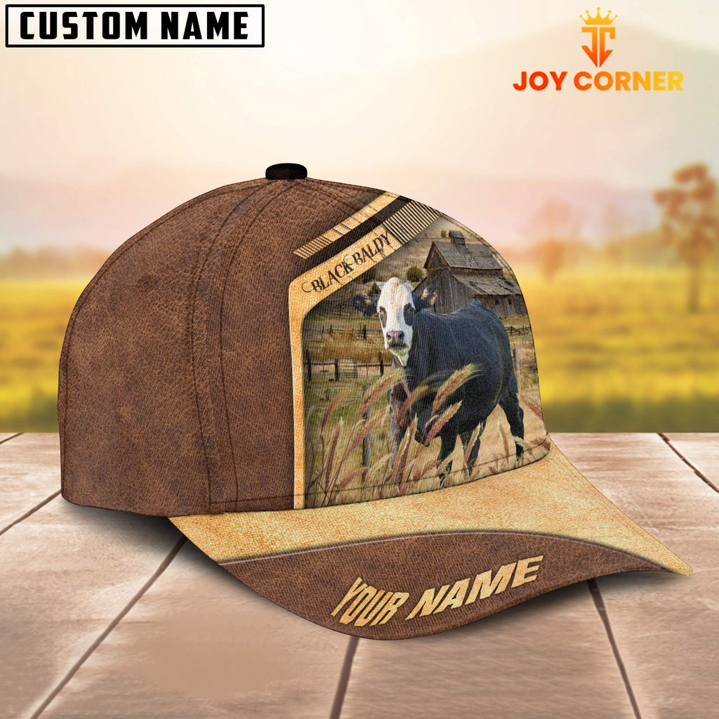 Black Baldy Cattle Customized Name Brown Farm Cap