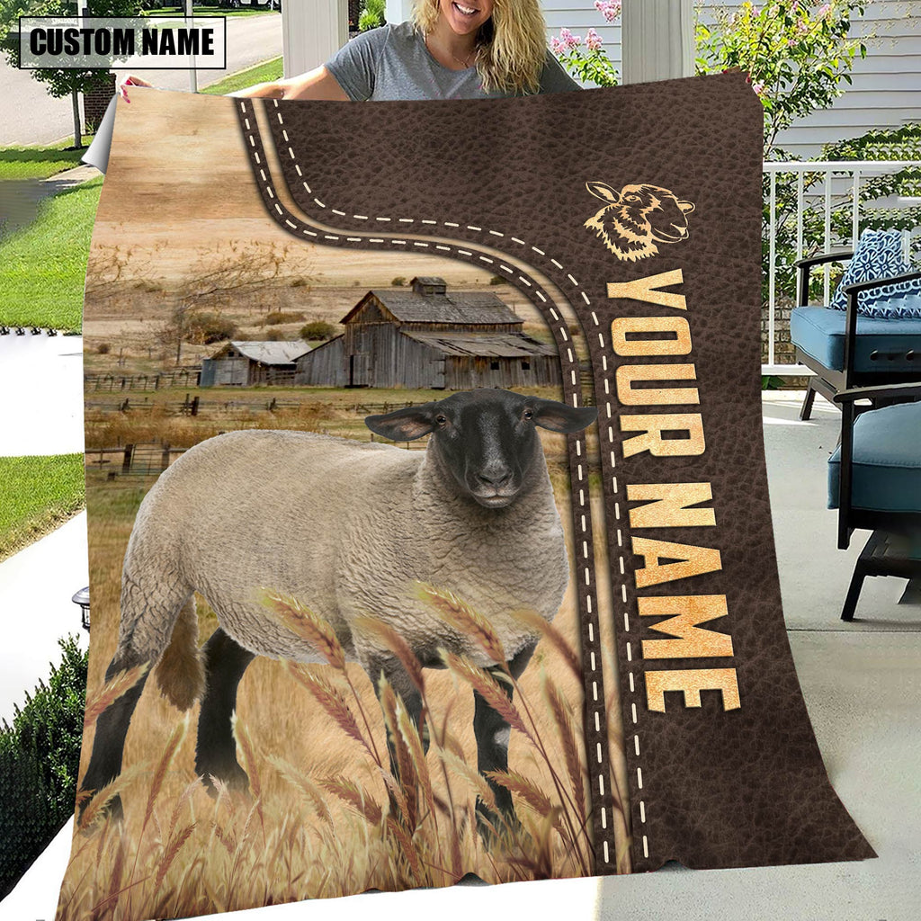 Personalized Name Suffolk Sheep Leather Pattern Blanket