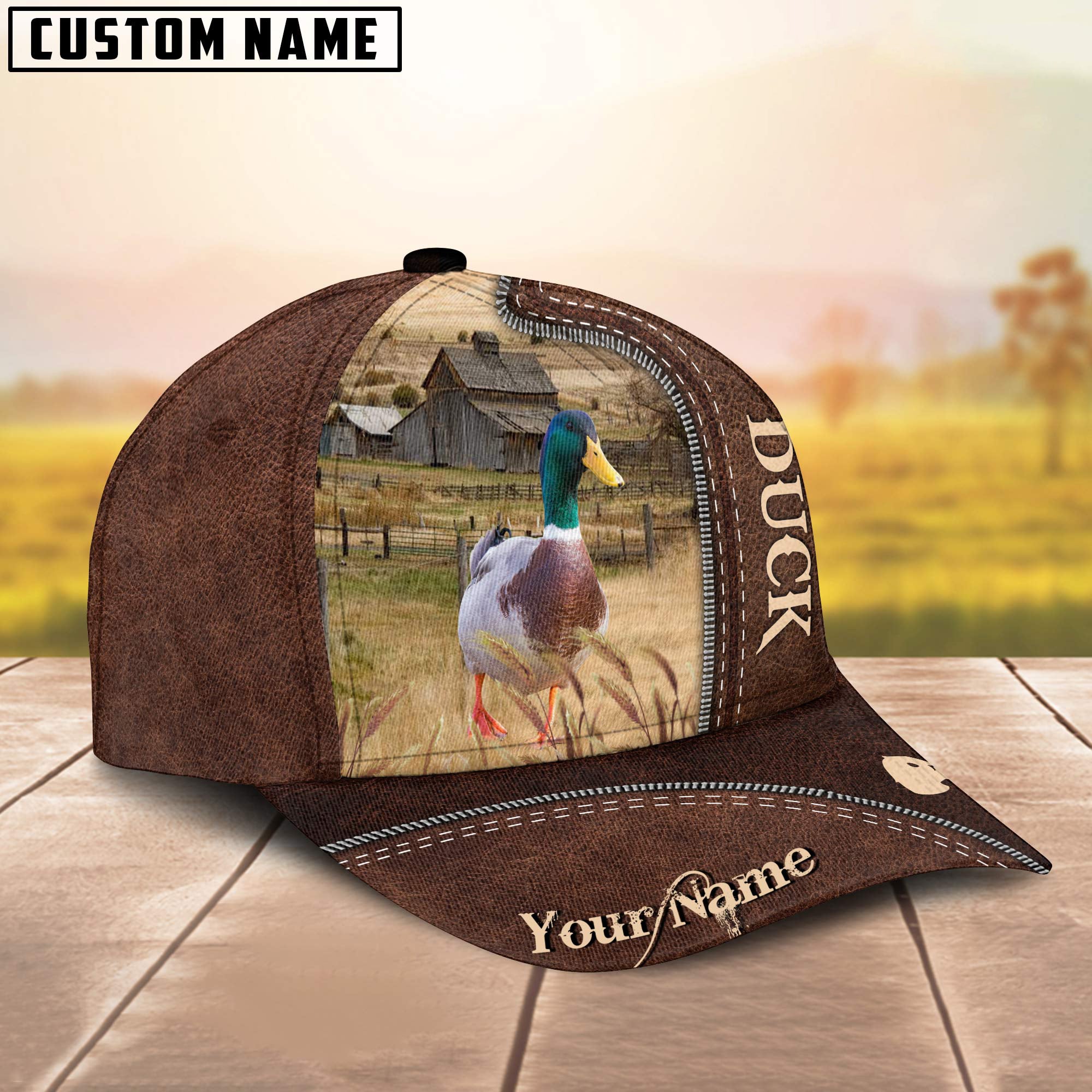 Duck Customized Name Leather Pattern Cap