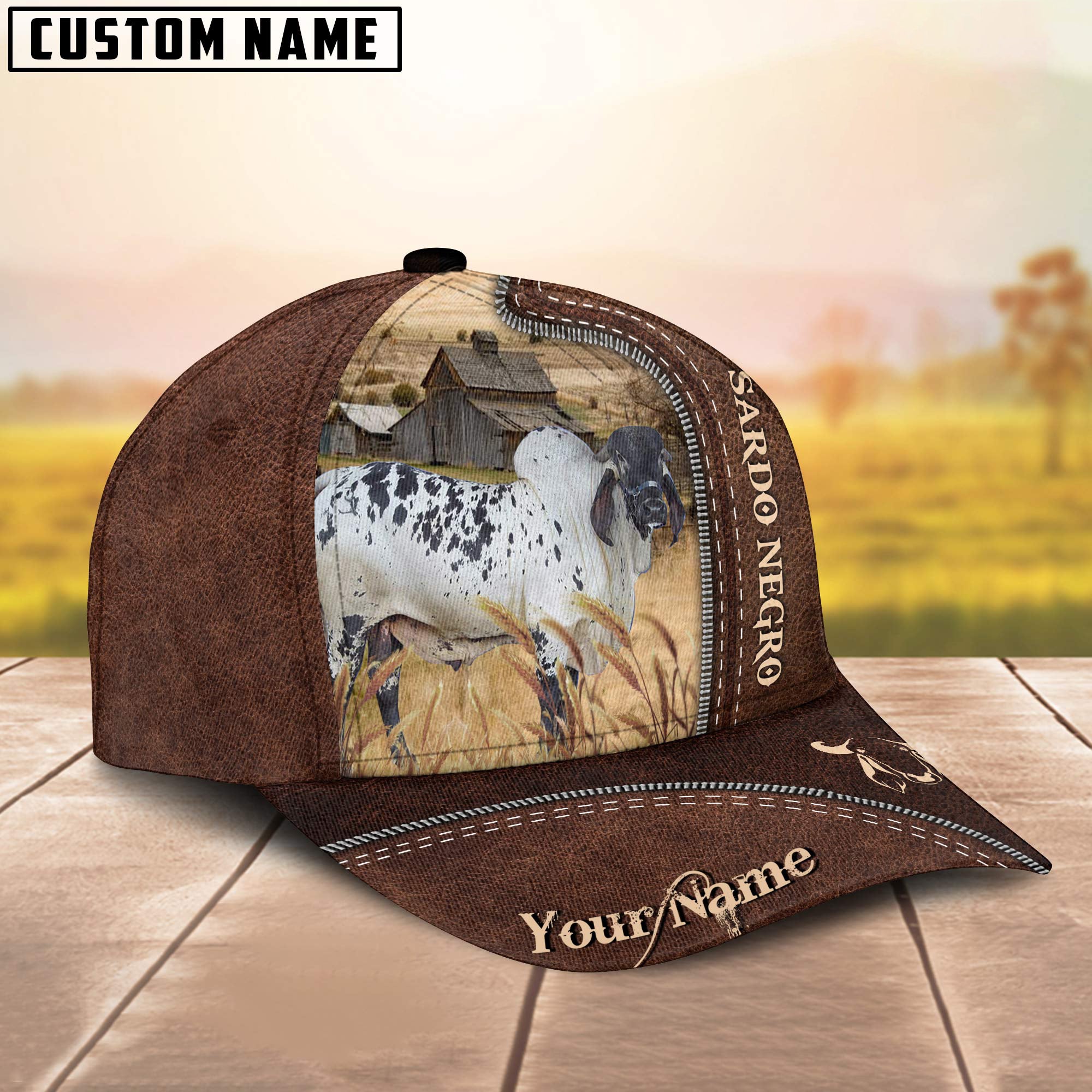 Sardo Negro Customized Name Leather Pattern Cap