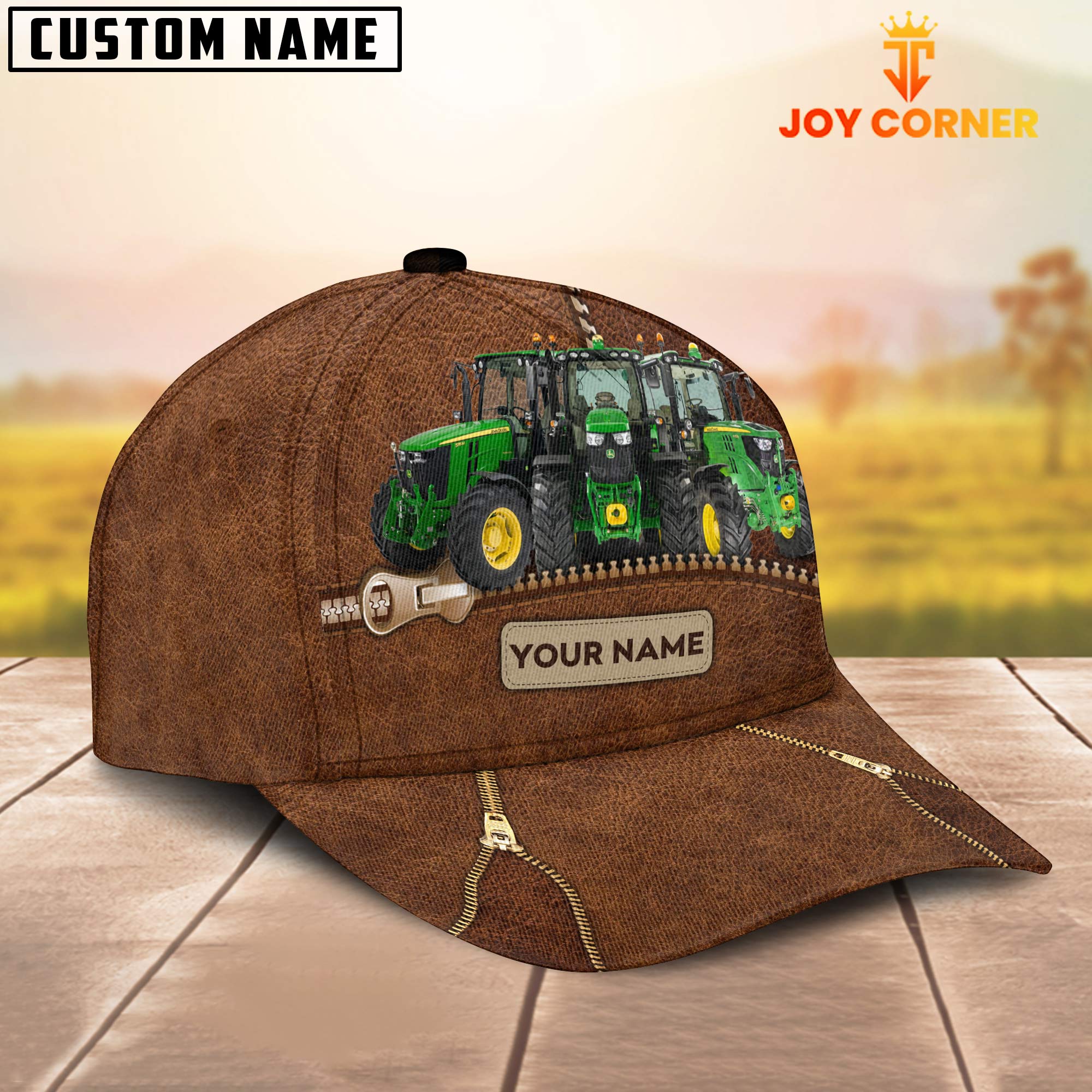 Tractor Cattle Zipper Pattern Customized Name Cap
