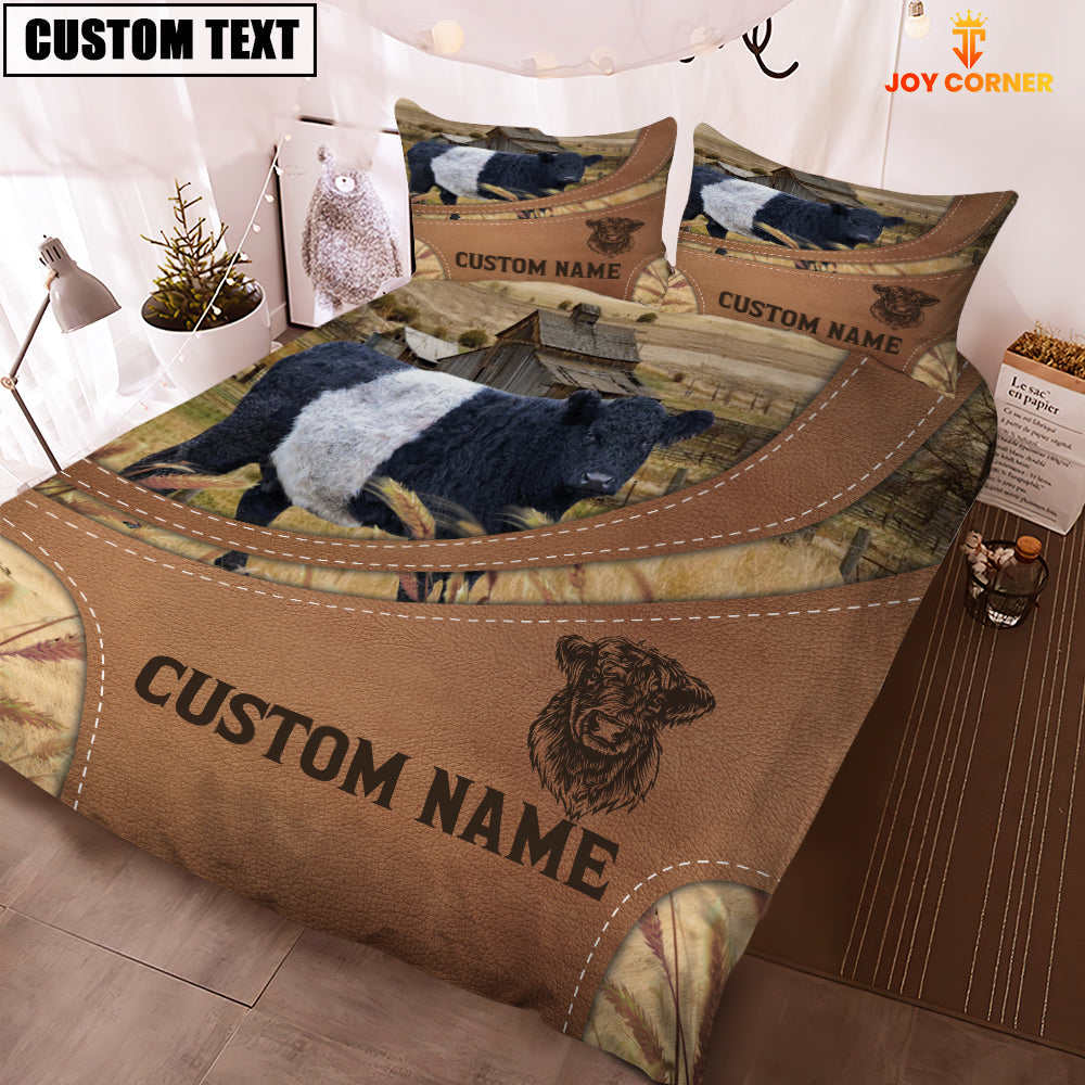 Custom Name Belted Galloway On Farm Bedding Set