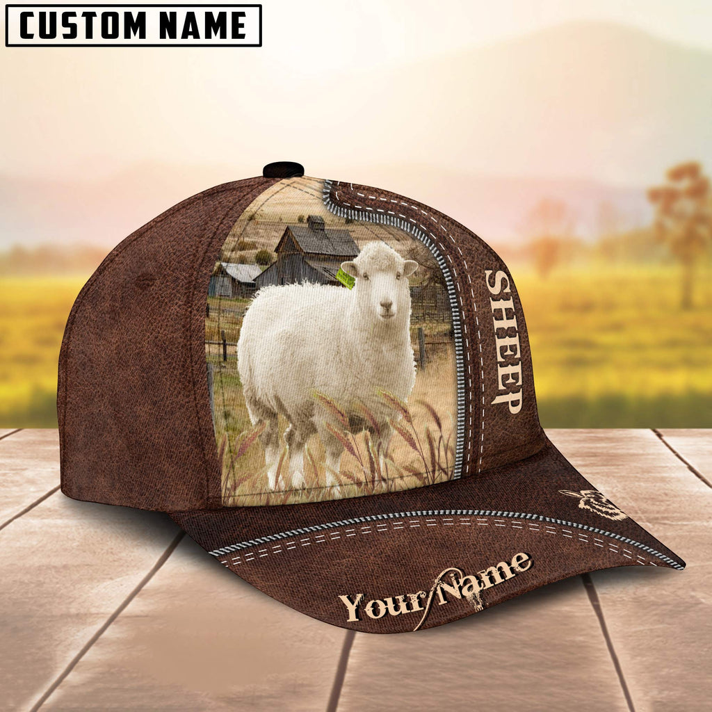 Sheep Customized Name Leather Pattern Cap