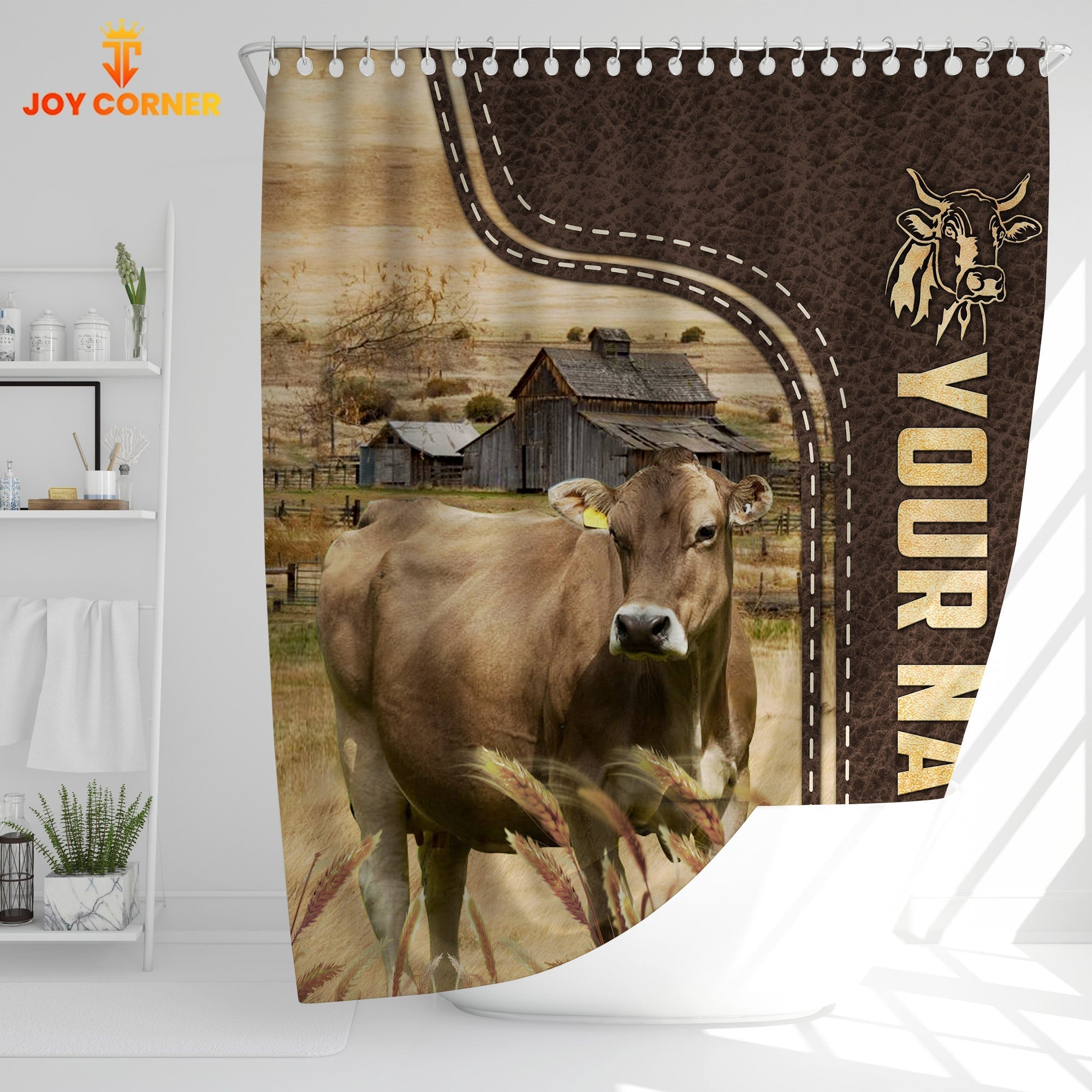 Brown Swiss Leather Pattern Custom Name Shower Curtain