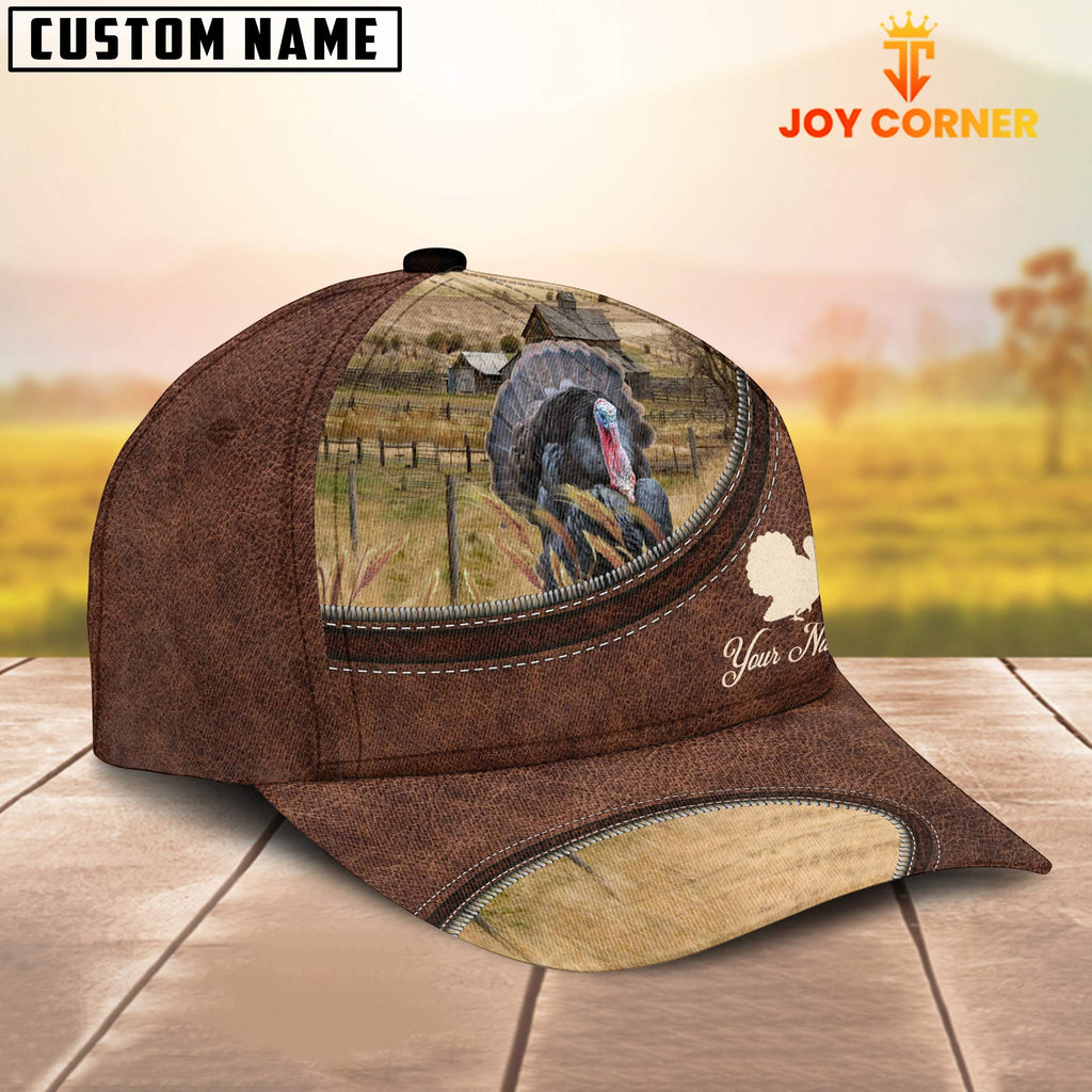 Turkey On The Farm Customized Name Leather Pattern Cap