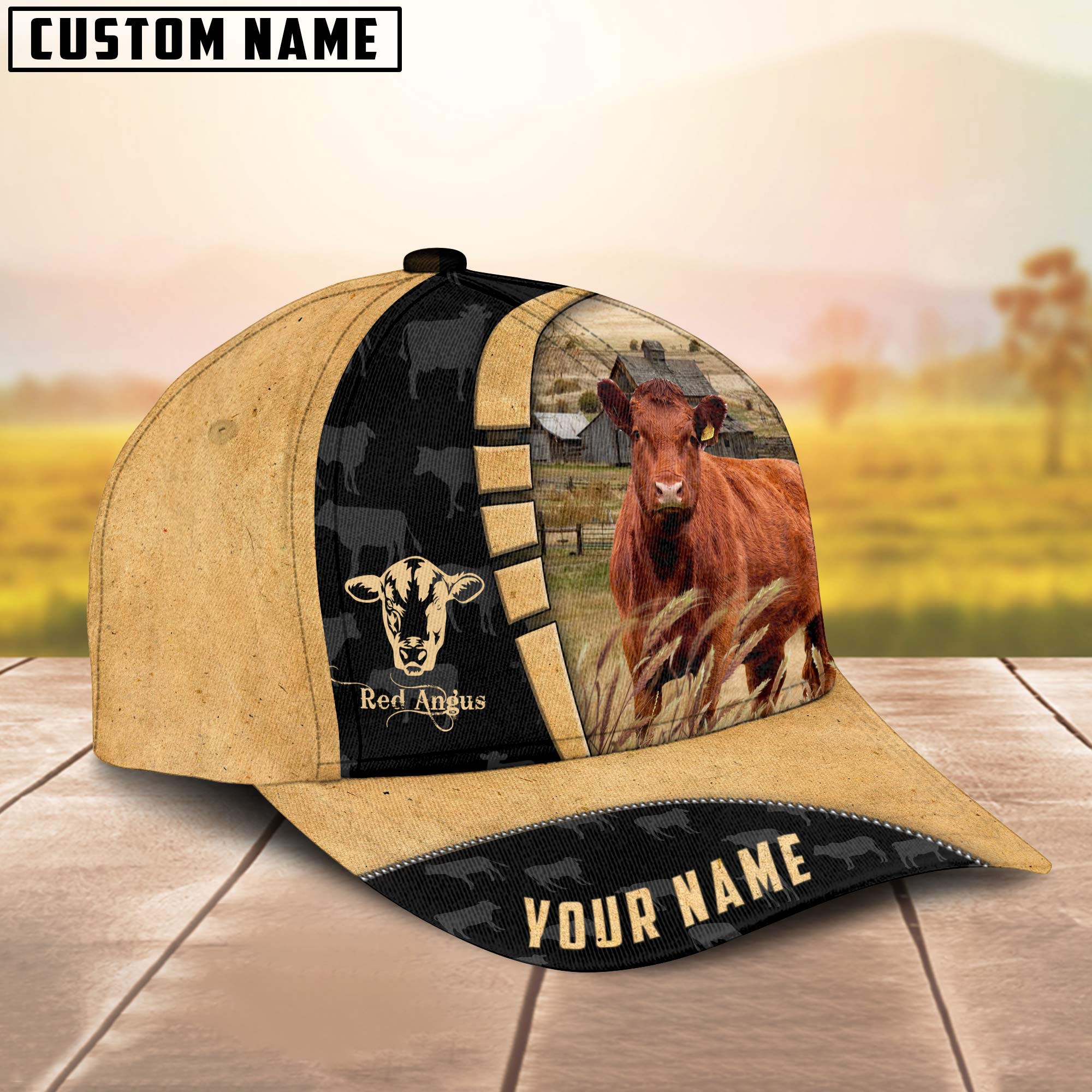 Custom Name Red Angus Cattle 3D Cap