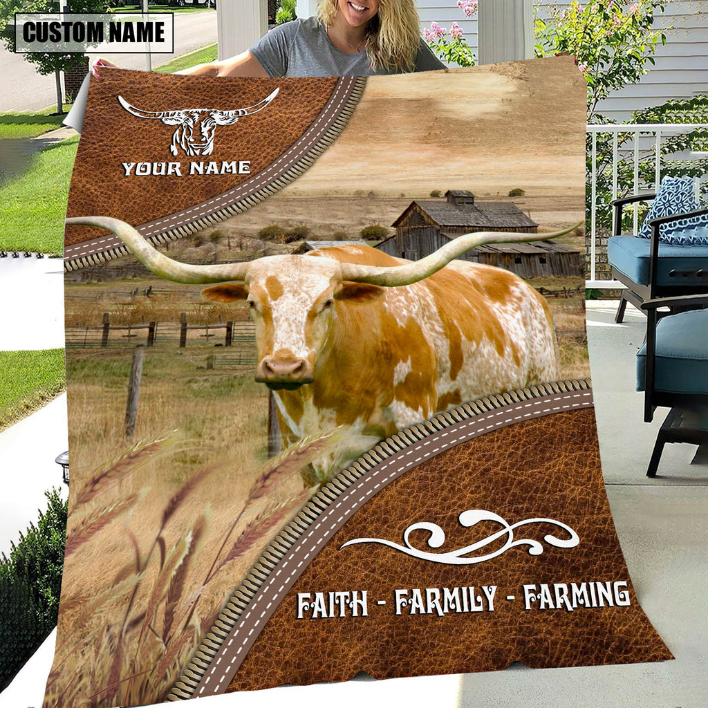 Personalized Name Texas Longhorn Faith Family Farming Blanket
