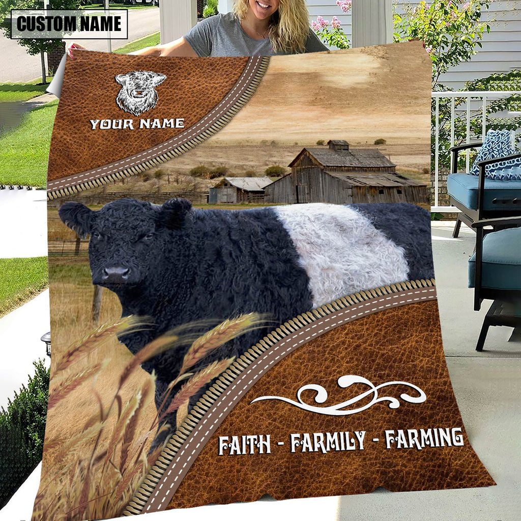 Personalized Name Belted Galloway Faith Family Farming Blanket