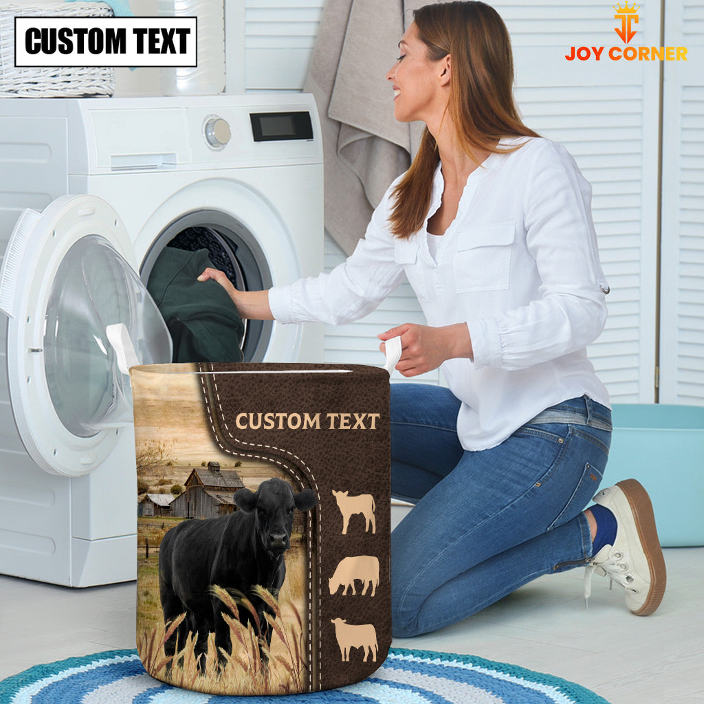 Black Angus Custom Name Leather Pattern Laundry Basket