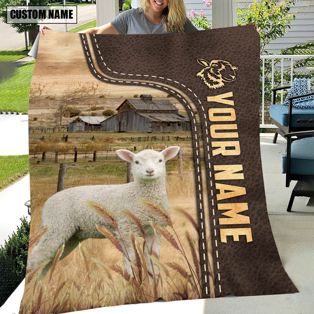Personalized Name Lambs Leather Pattern Blanket