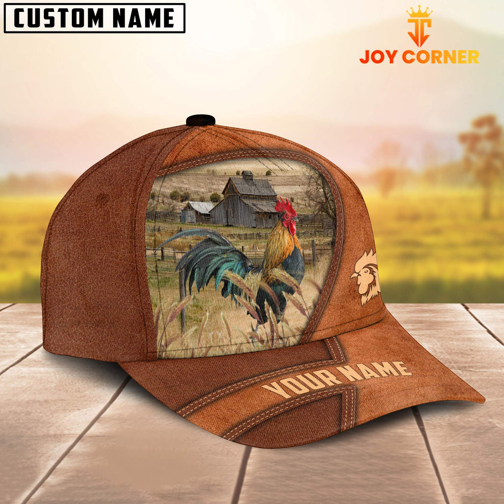 Chicken Customized Name Brown Leather Pattern Cap