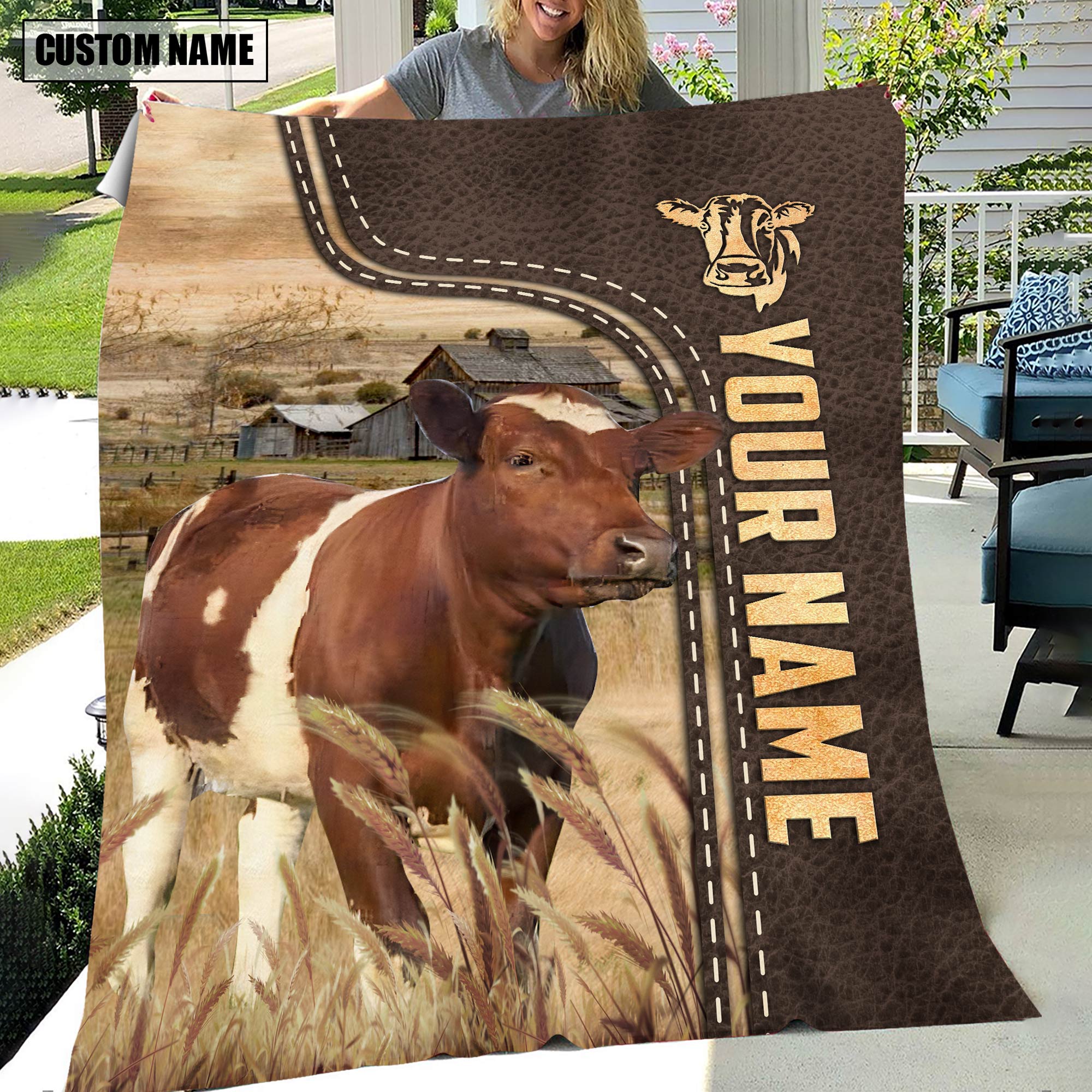 Personalized Name Ayrshire Leather Pattern Blanket