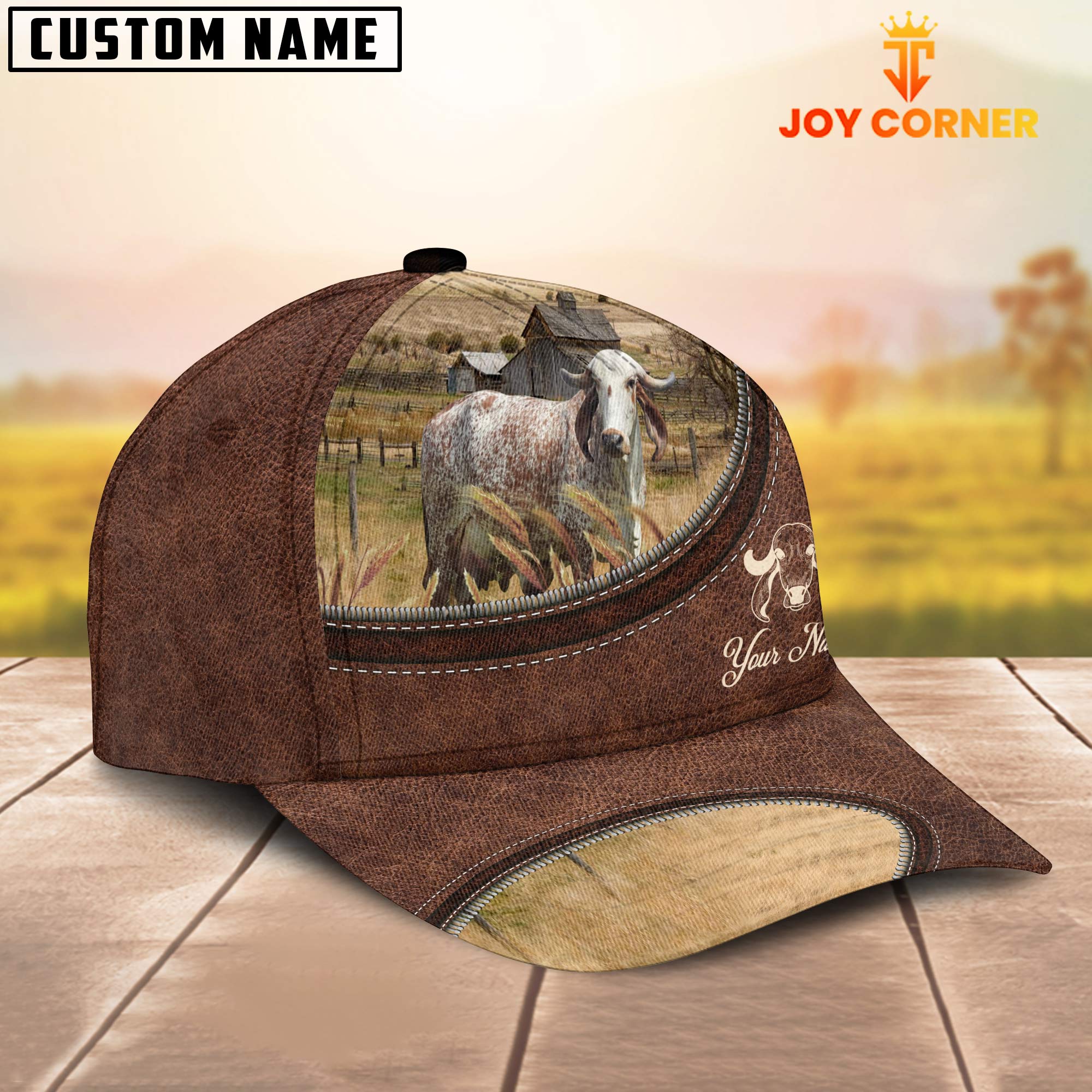 GYR Cattle On The Farm Customized Name Leather Pattern Cap