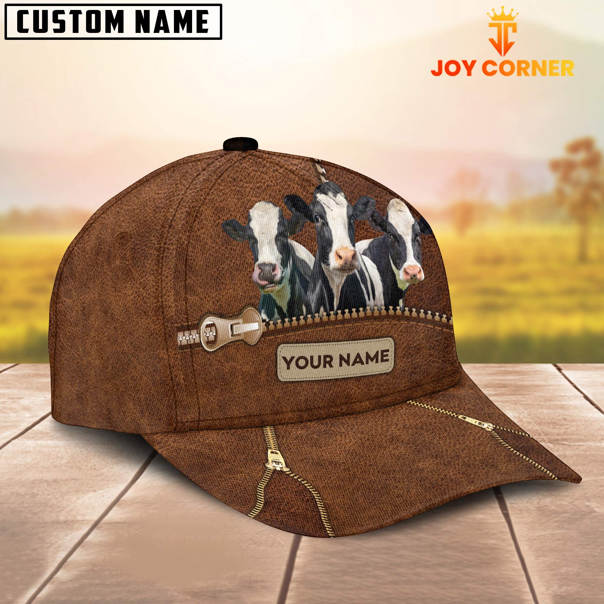 Holstein Cattle Zipper Pattern Customized Name Cap