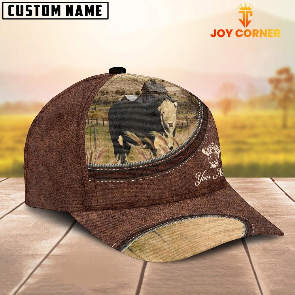 Black Hereford On The Farm Customized Name Leather Pattern Cap