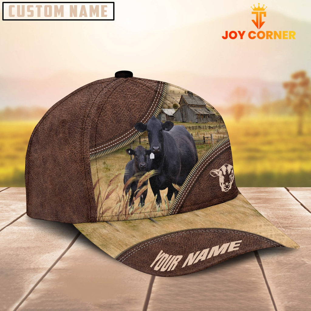 Black Angus On The Farm Customized Name 3D Brown Cap