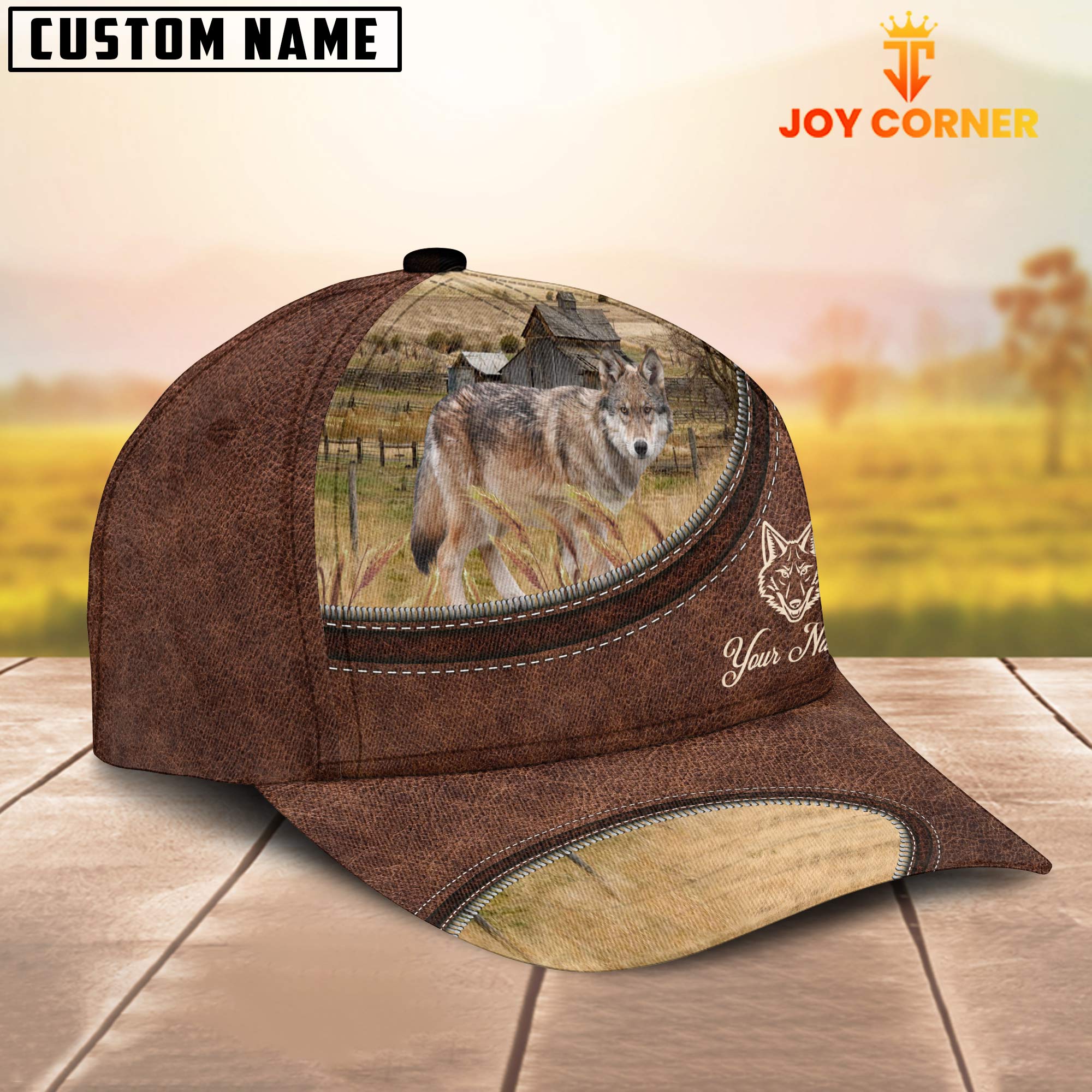 Coyotes On The Farm Customized Name Leather Pattern Cap