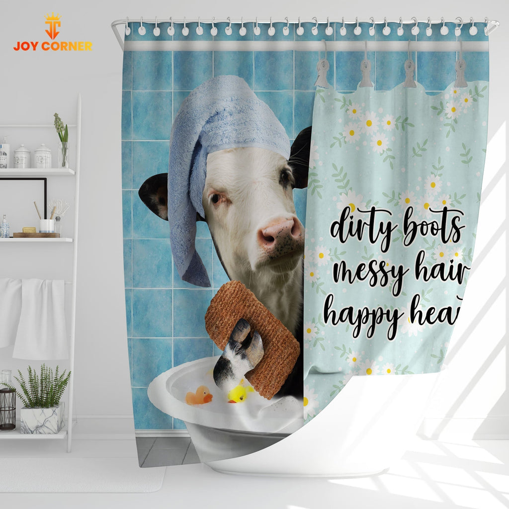 Black Baldy Dirty Boots, Messy Hair, Happy Heart  3D Shower Curtain